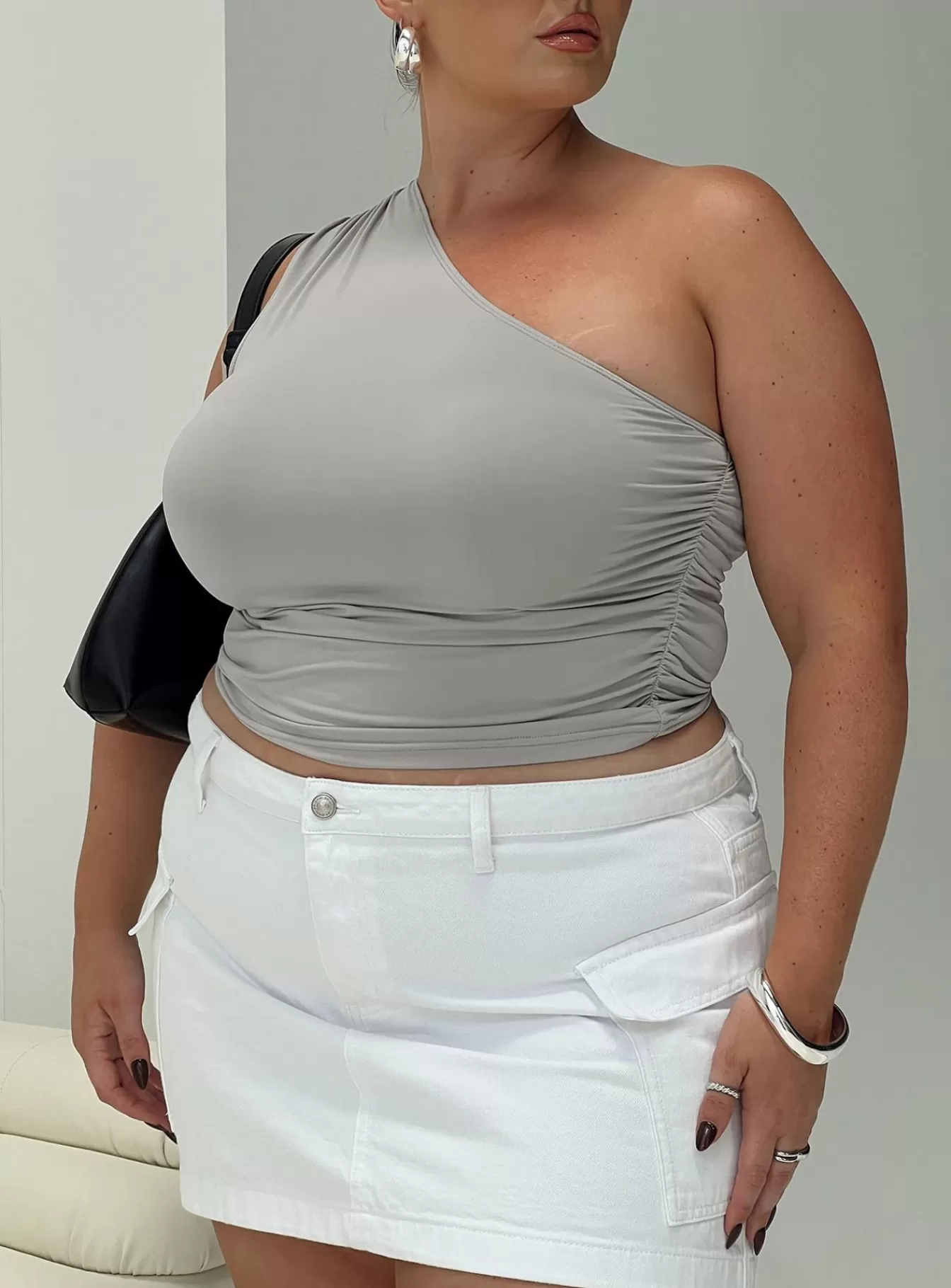 Princess Polly Casual Tops | Annem One Shoulder Top Curve Grey