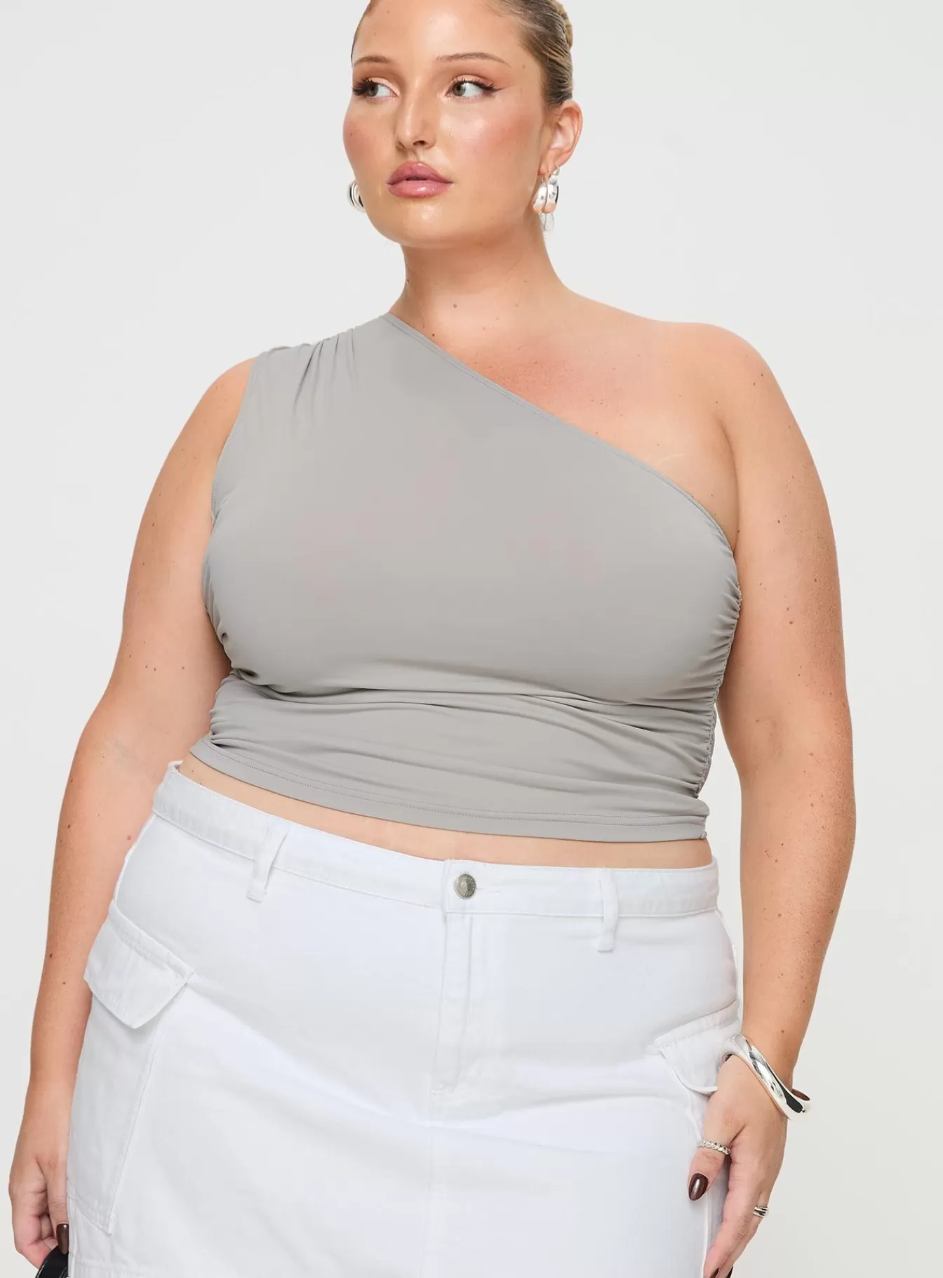 Princess Polly Casual Tops | Annem One Shoulder Top Curve Grey