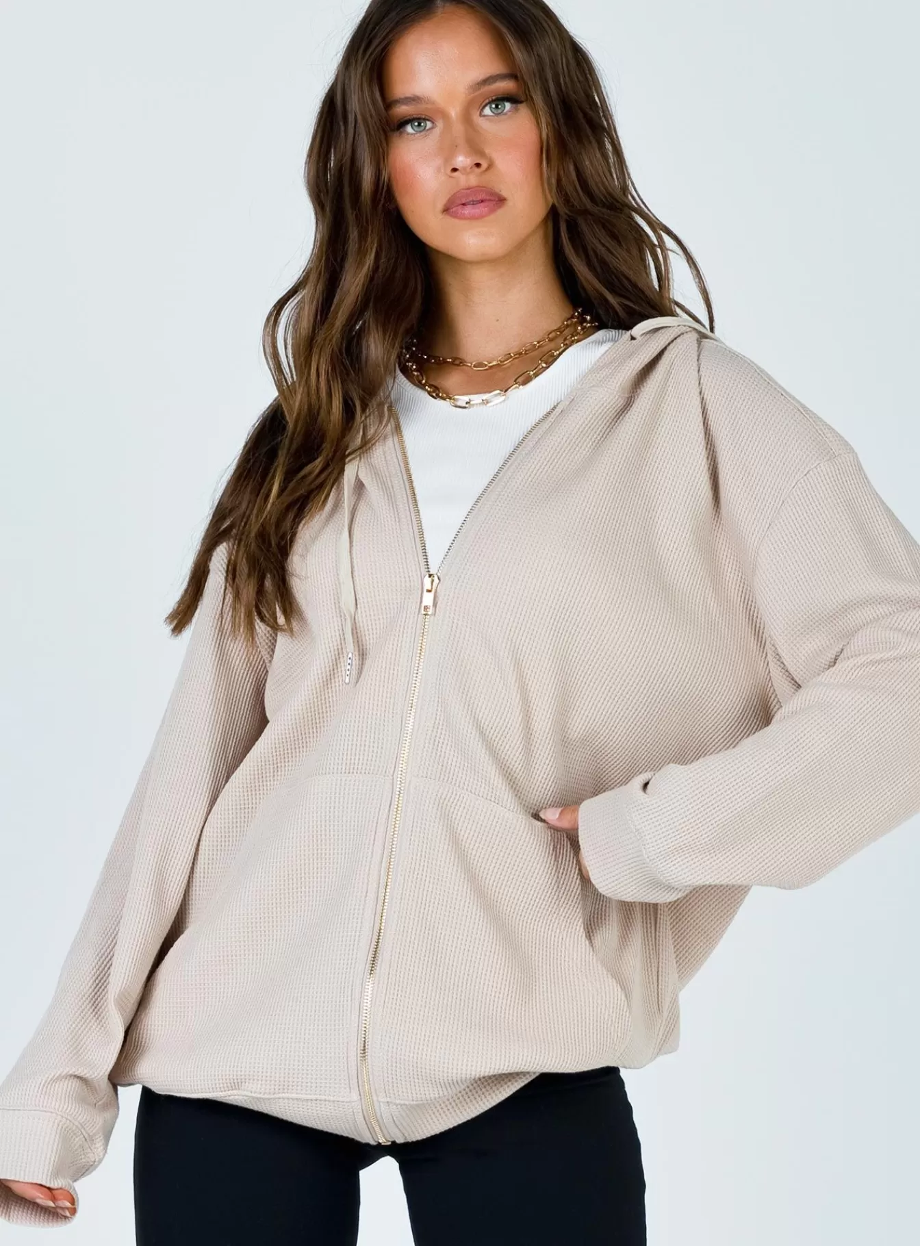 Princess Polly Sweatshirts & Hoodies | Audrey Oversized Zip Up Sweatshirt Beige