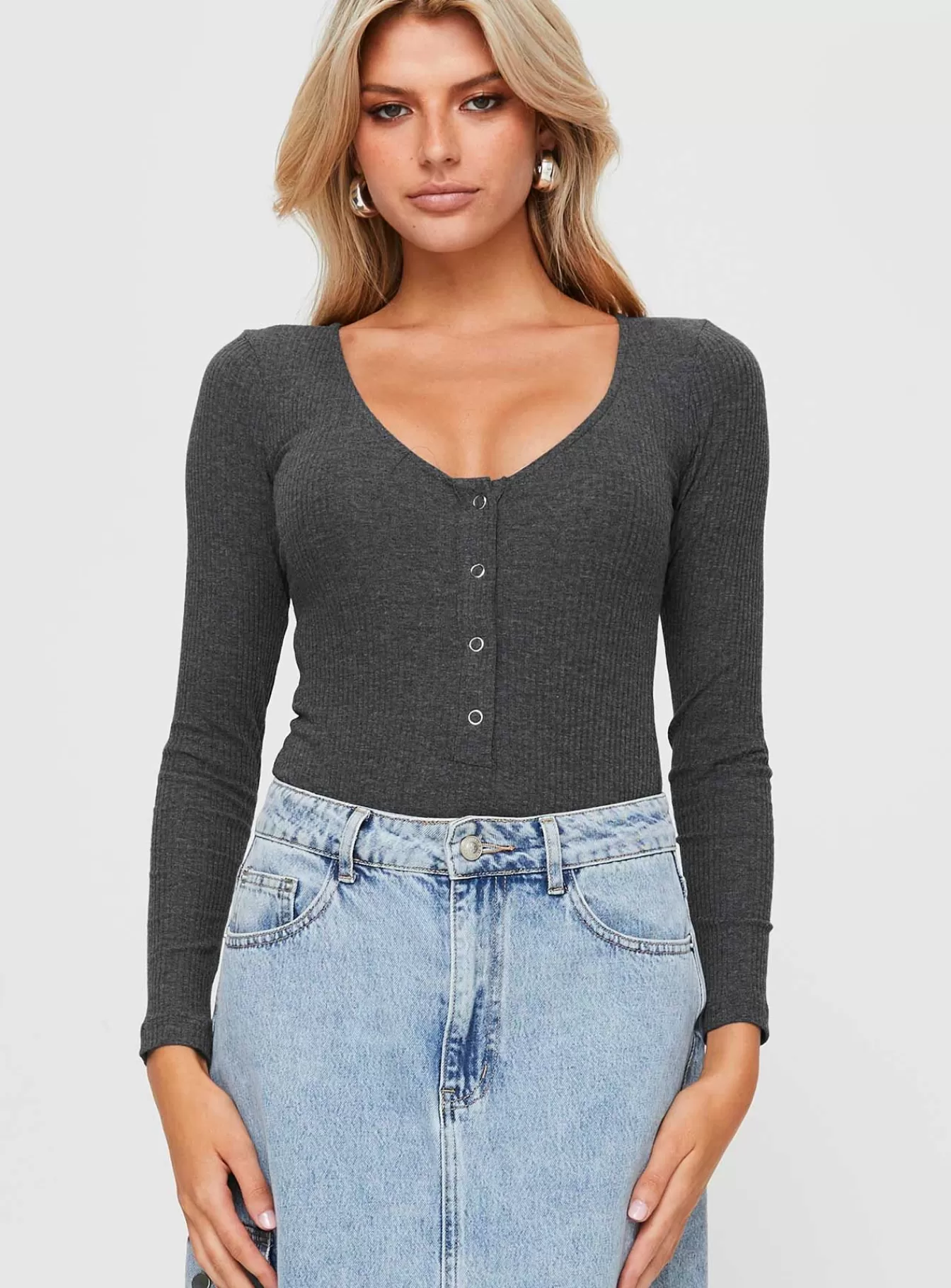 Princess Polly Long Sleeve Tops | Barlise Bodysuit Grey