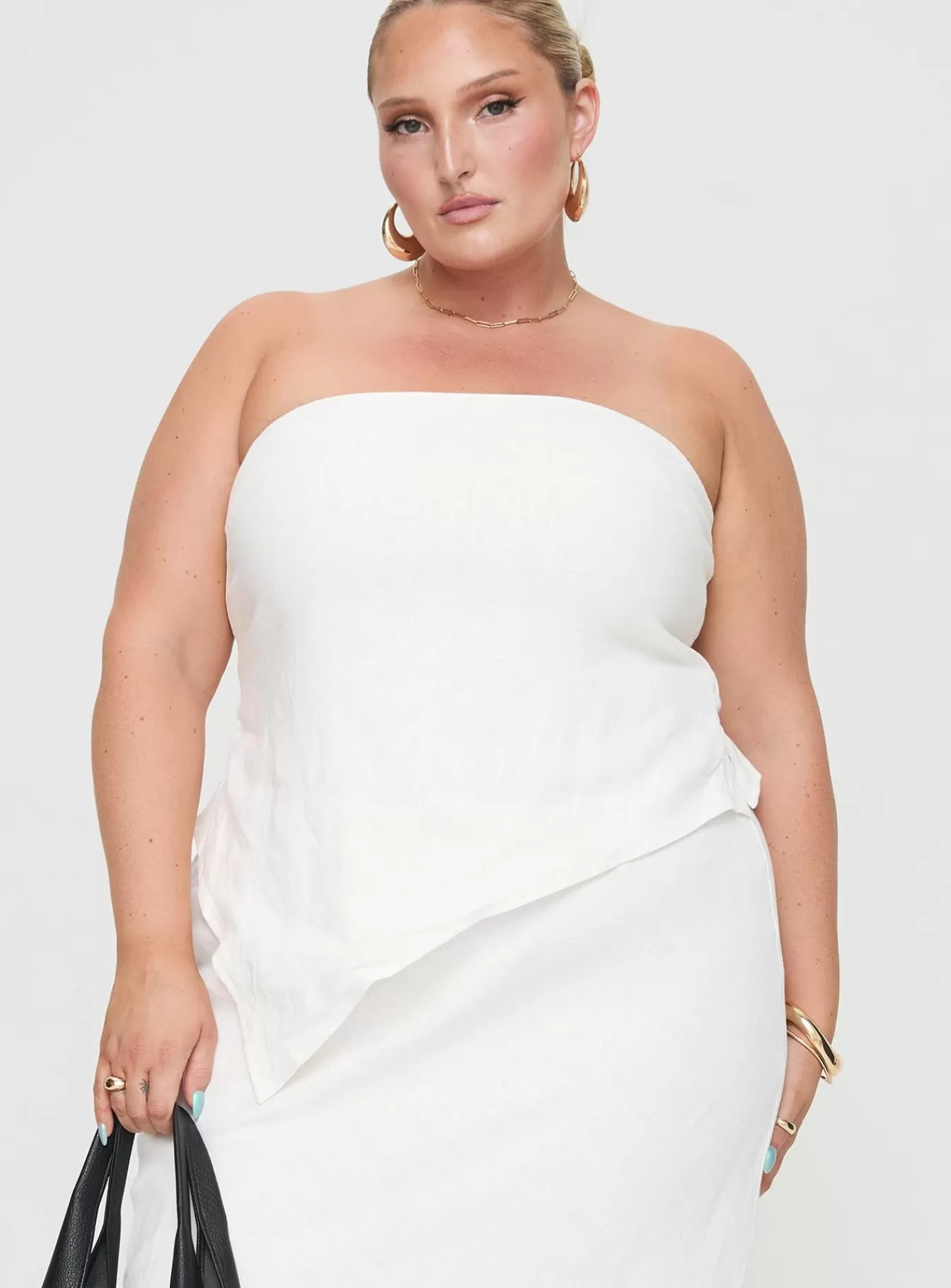 Princess Polly Lower Impact | Birdie Asymmetric Linen Blend Top Curve White