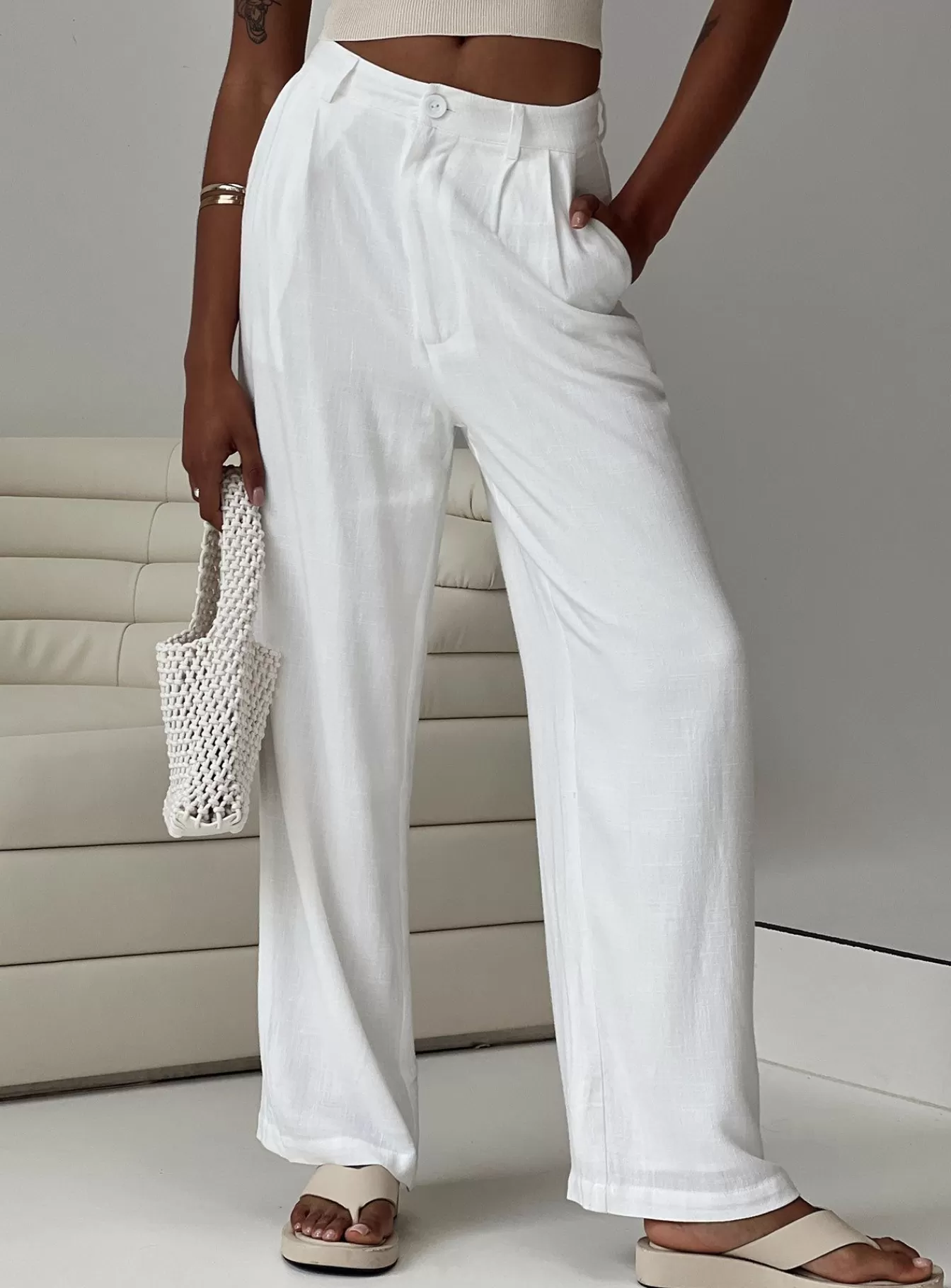 Princess Polly Pants | Brenda Linen Blend Pants White