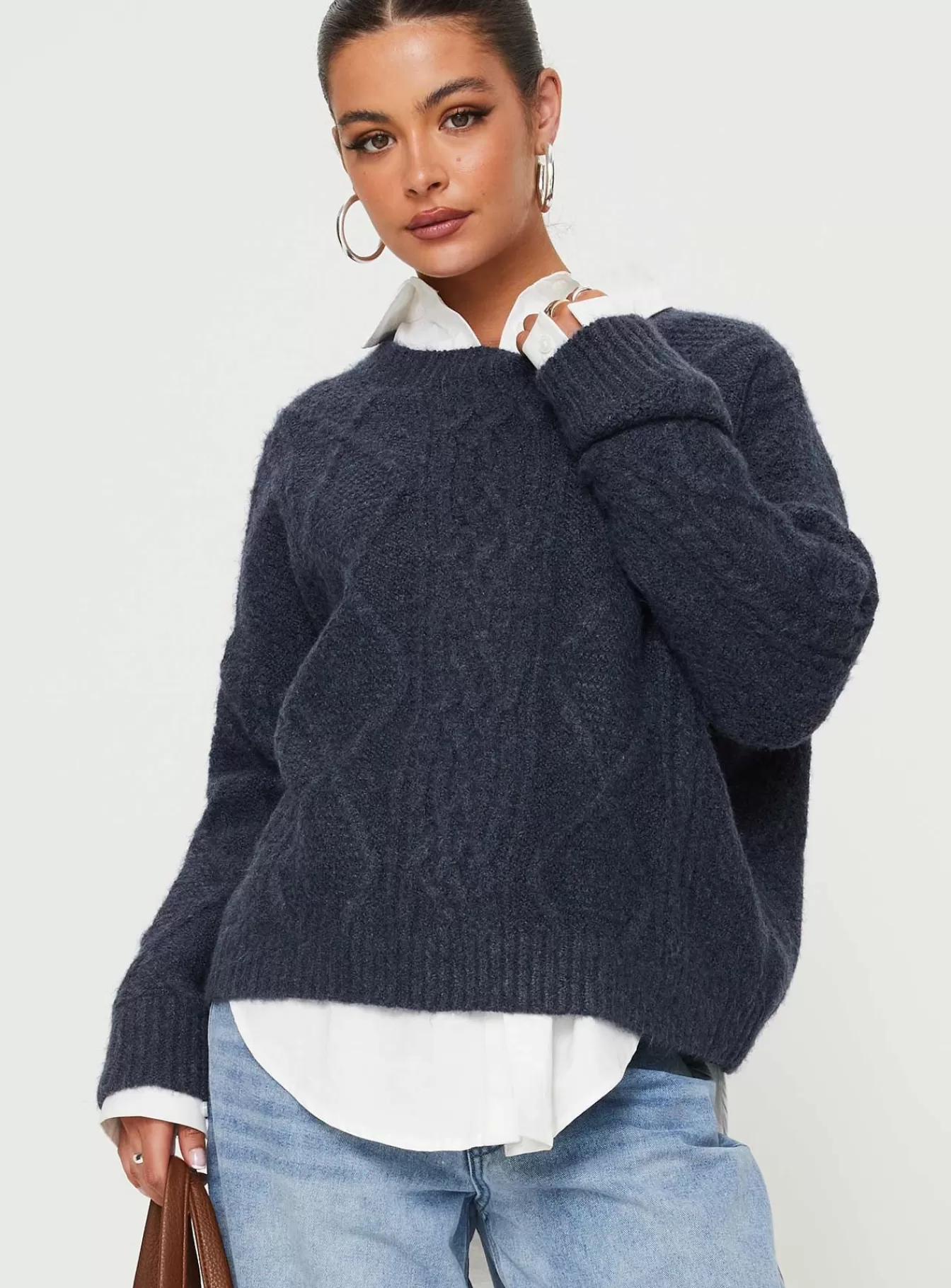 Princess Polly Knitted Sweaters | Canlish Cable Knit Sweater Navy