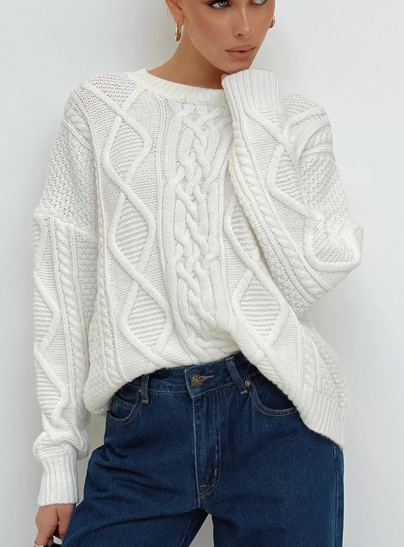 Princess Polly Lower Impact | Canlish Cable Sweater Cream