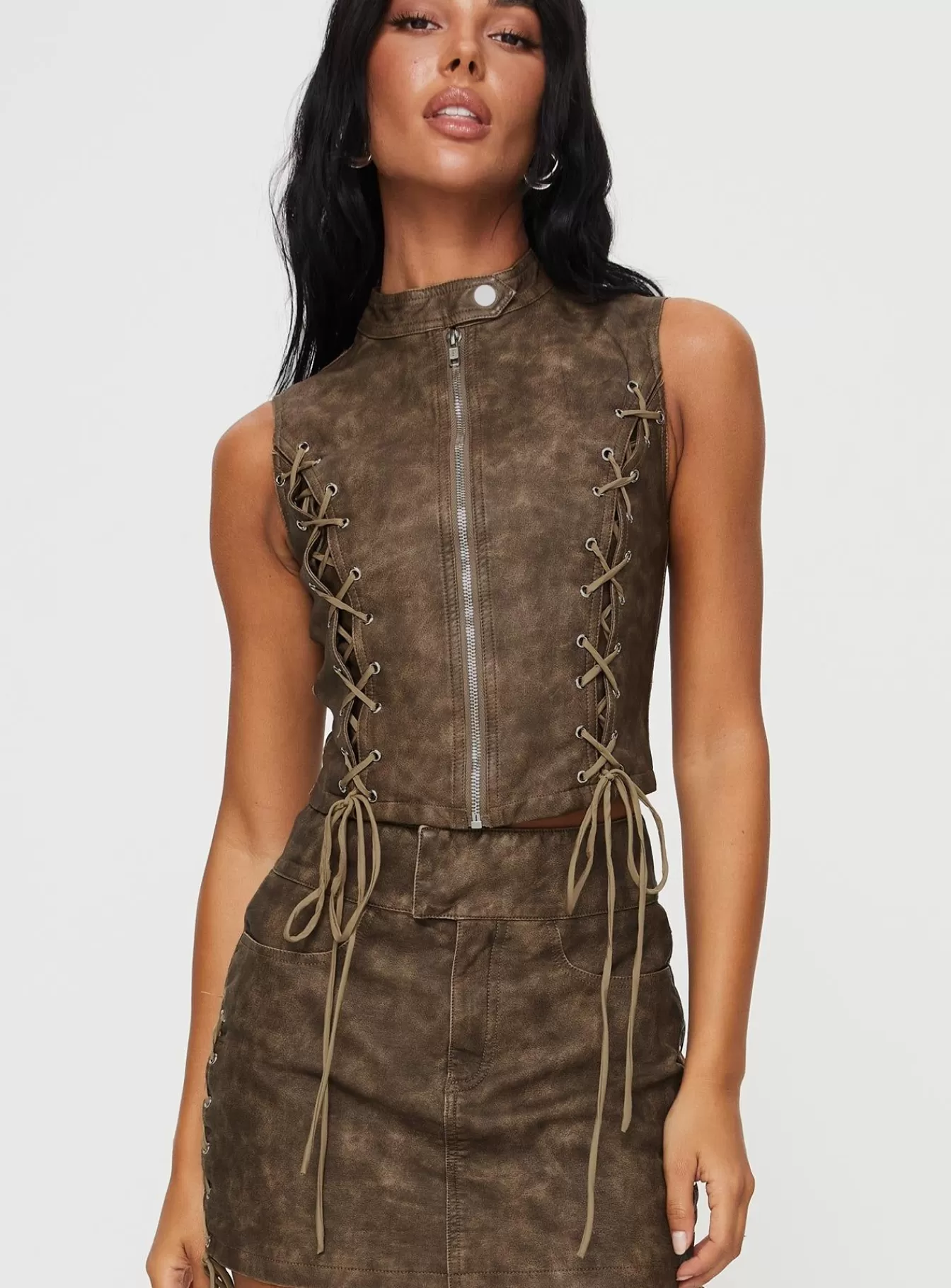 Princess Polly Party Tops | Ceejay Faux Leather Top Brown