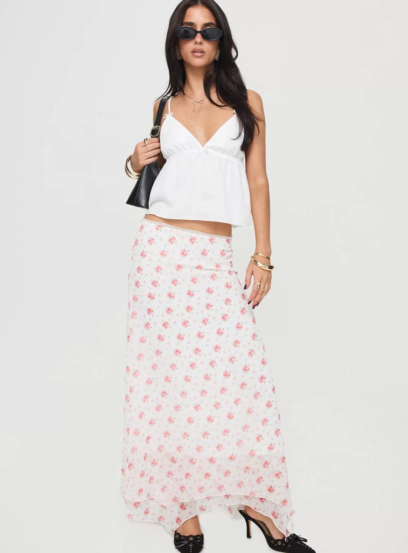 Princess Polly Skirts | Dancing In A Field Maxi Skirt Pink Floral