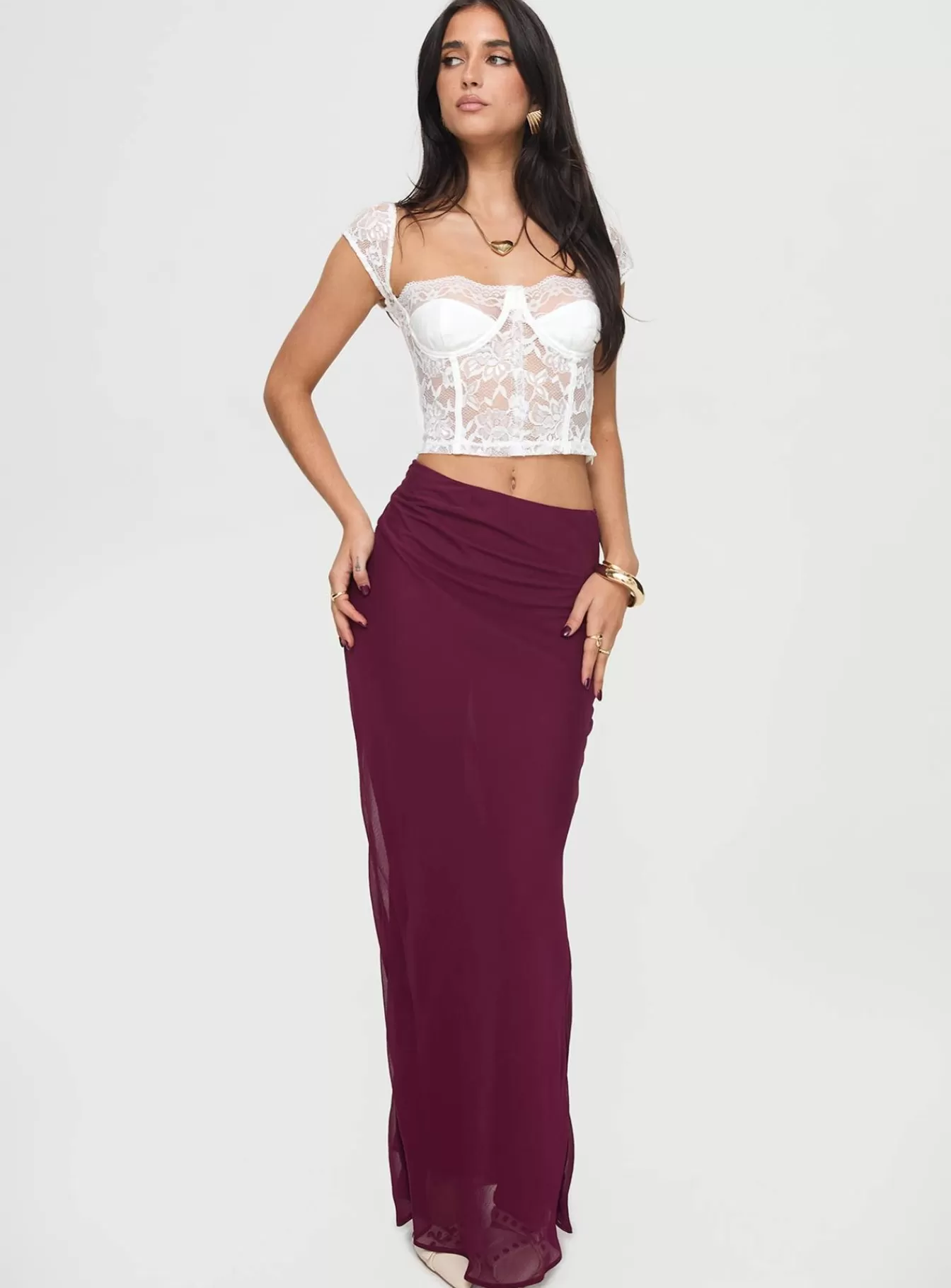 Princess Polly Skirts | Devon Maxi Skirt Burgundy