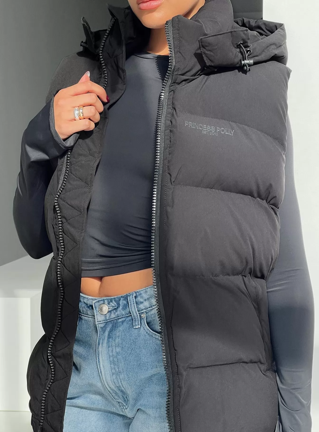 Princess Polly Puffer Jackets | Dream Puff Technical Puffer Vest Black