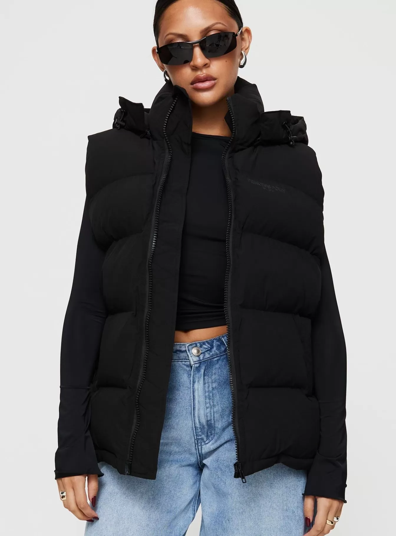 Princess Polly Puffer Jackets | Dream Puff Technical Puffer Vest Black