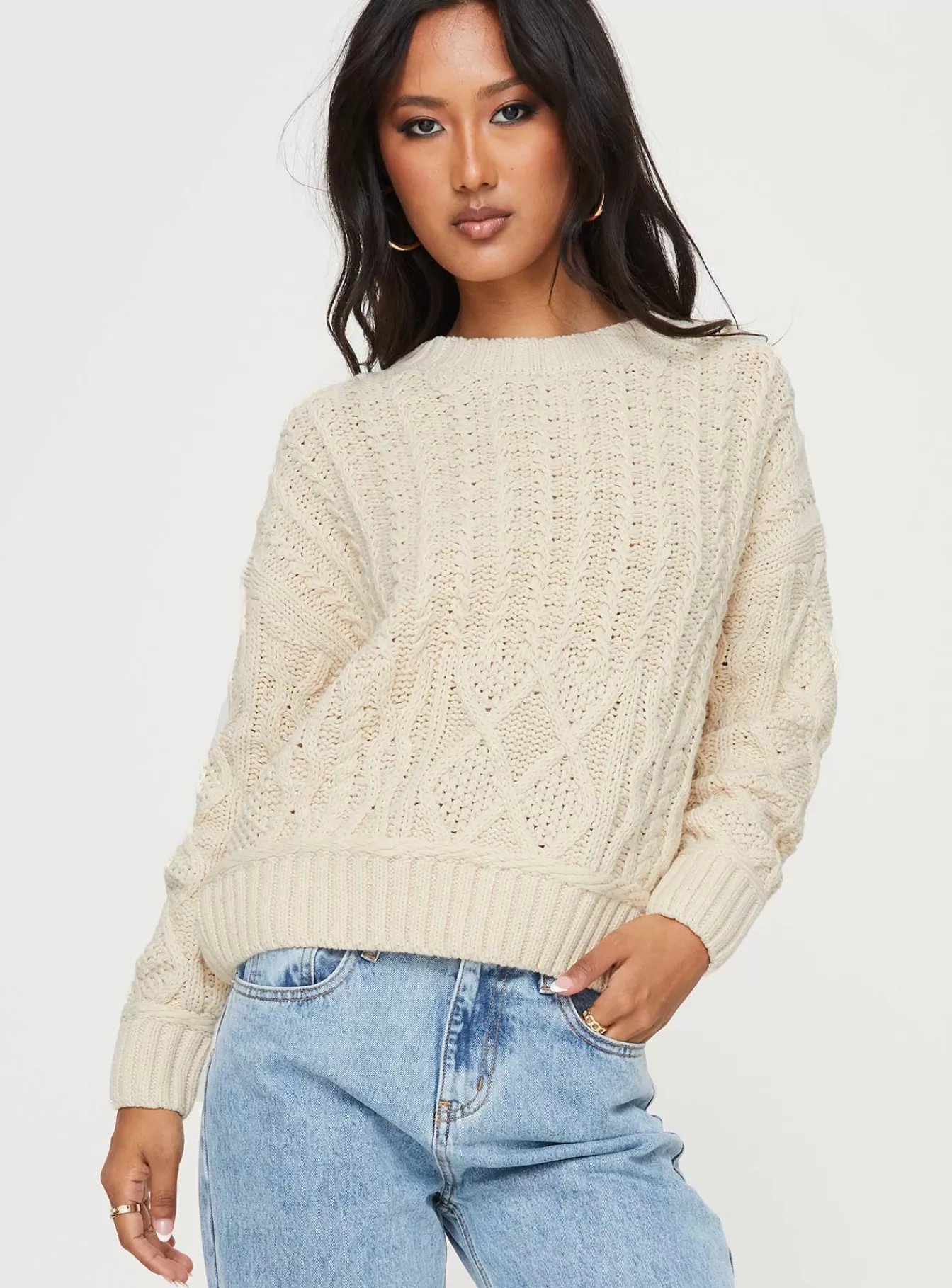 Princess Polly Knitted Sweaters | Dunham Cable Knit Sweater Beige