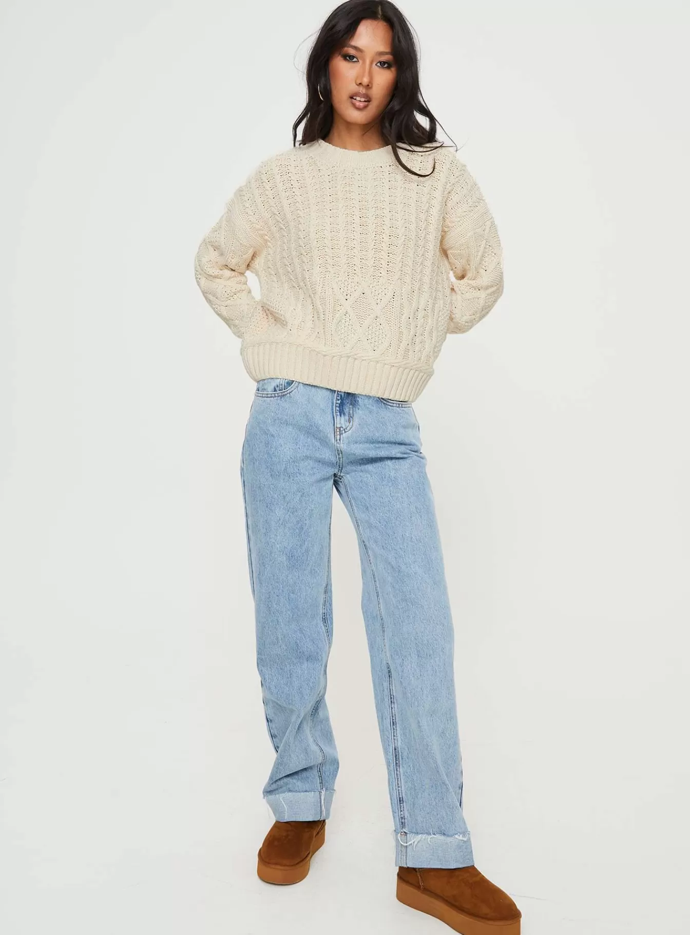 Princess Polly Knitted Sweaters | Dunham Cable Knit Sweater Beige