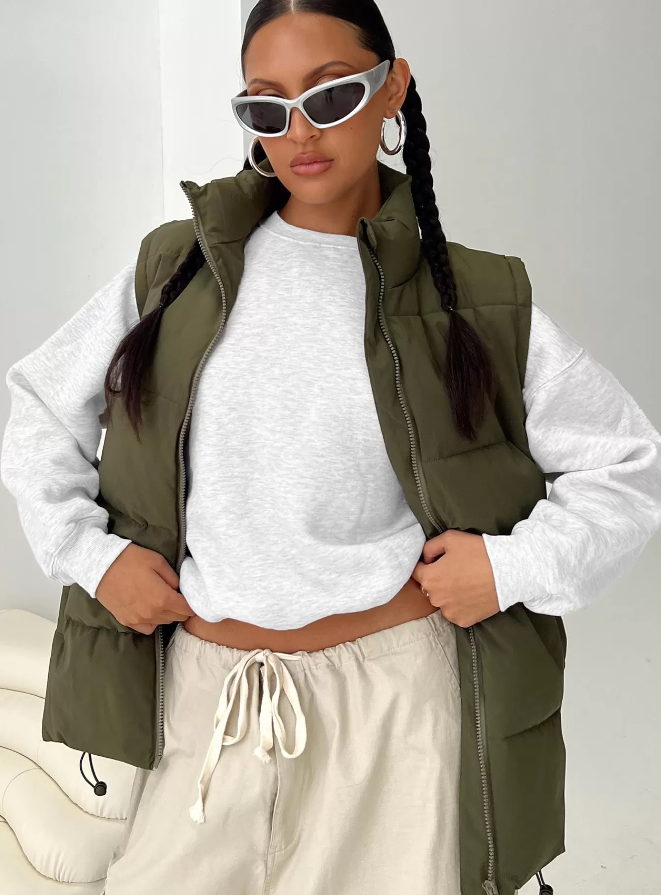 Princess Polly Puffer Jackets | Edison Puffer Vest Olive