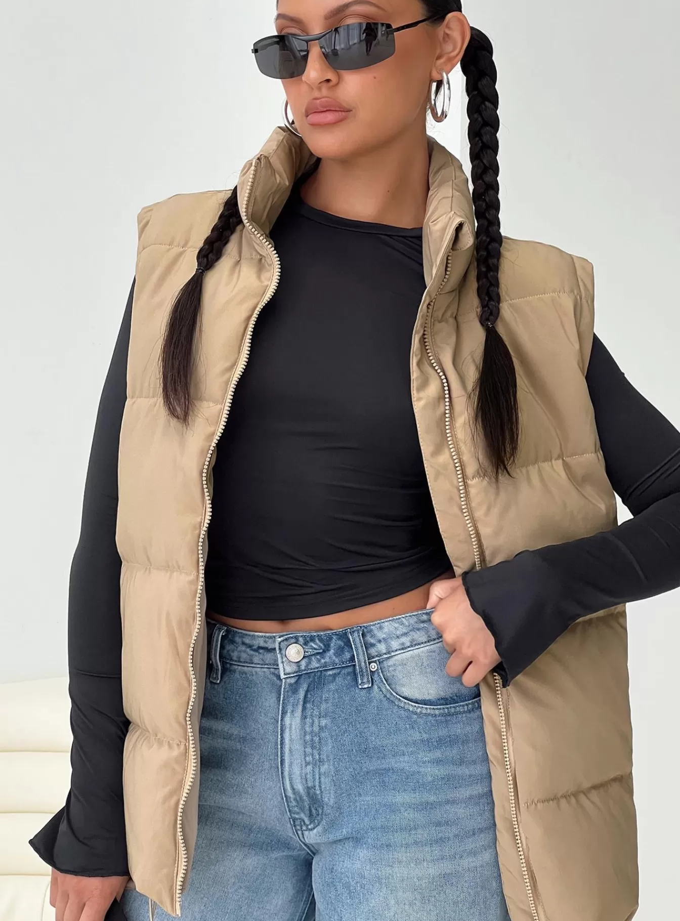 Princess Polly Puffer Jackets | Edison Puffer Vest Beige