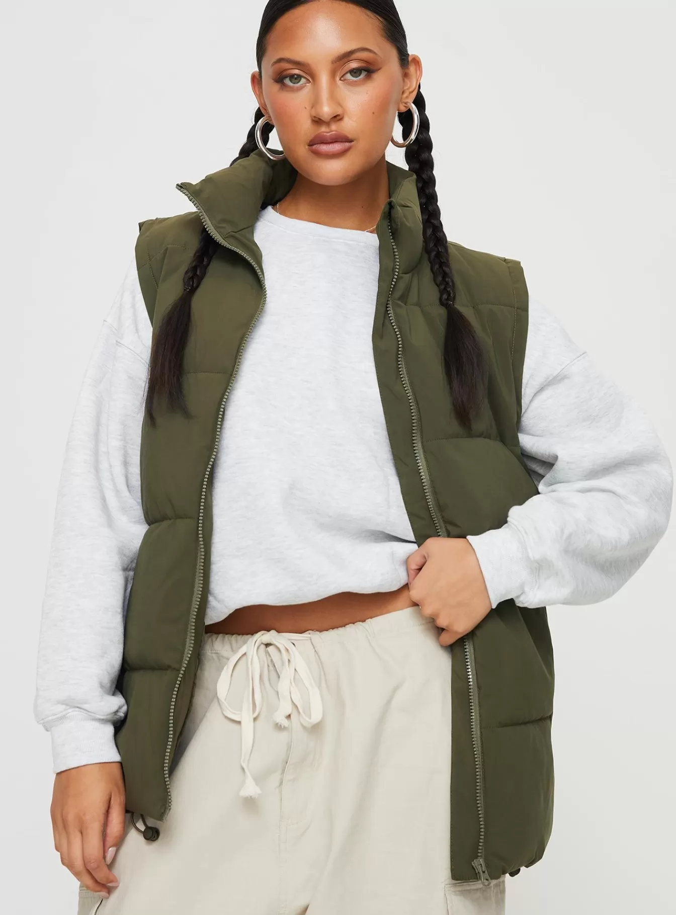 Princess Polly Puffer Jackets | Edison Puffer Vest Olive