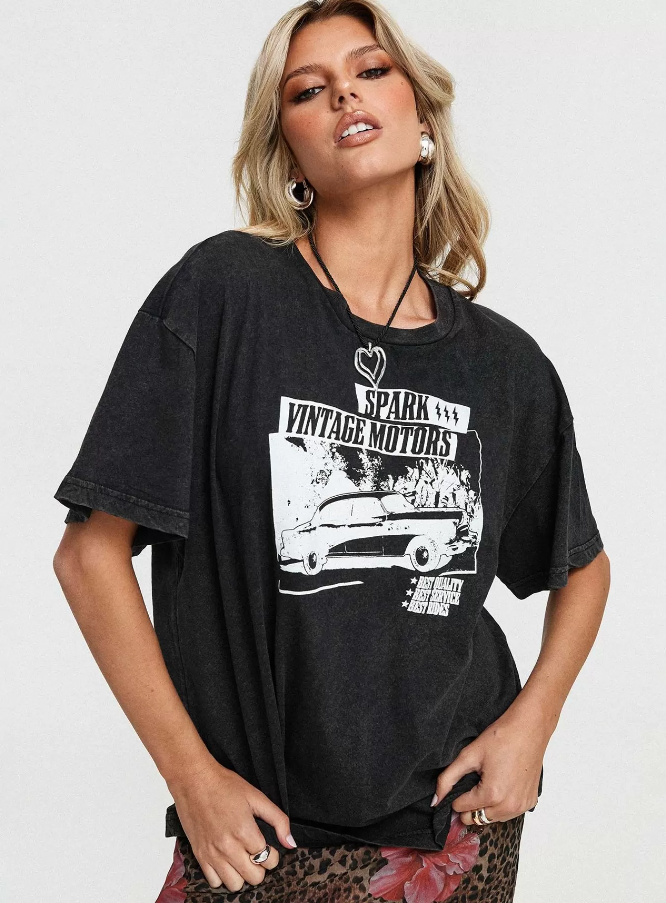 Princess Polly Casual Tops | Electric Vintage Oversized Tee Black