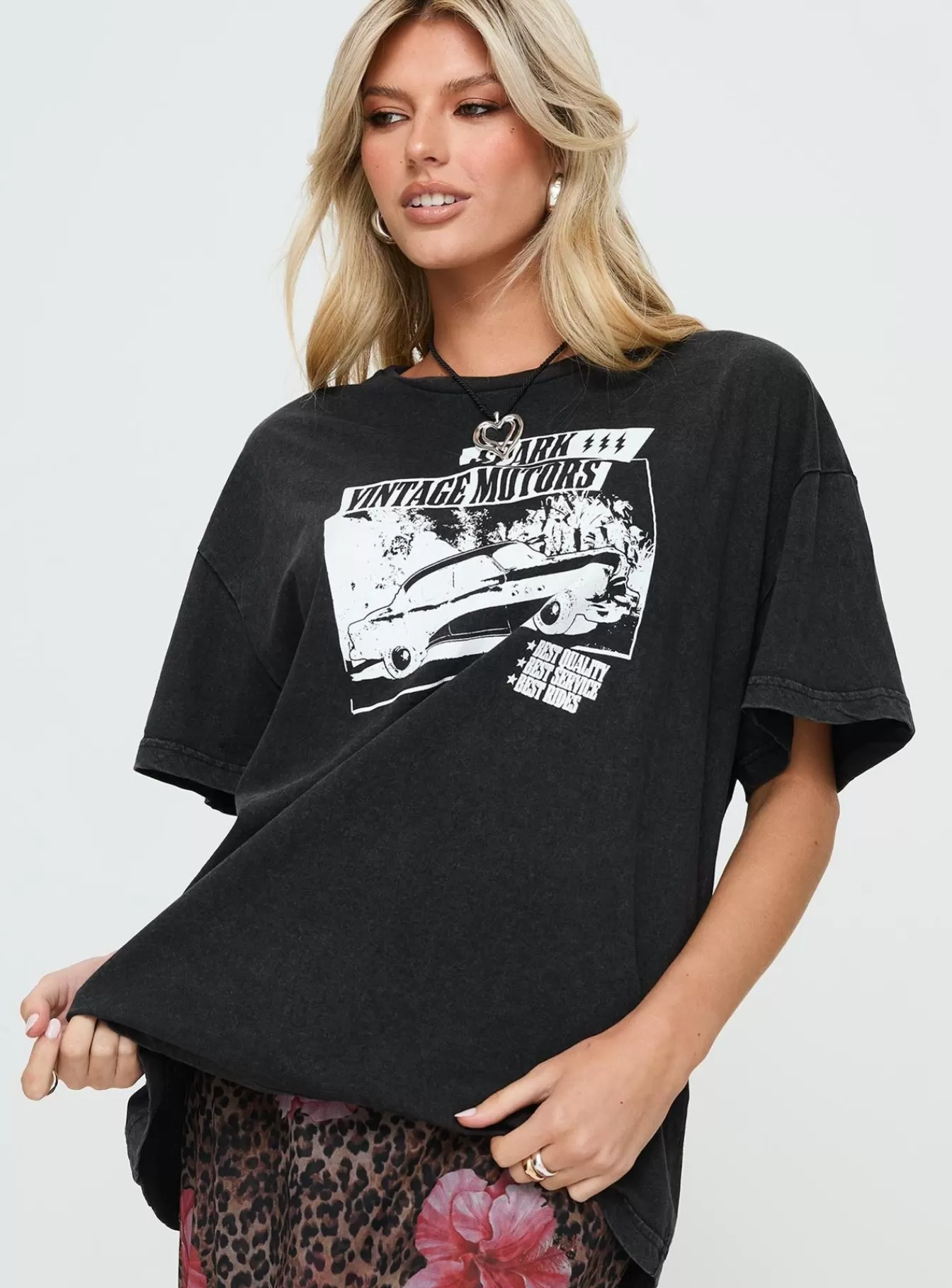 Princess Polly Casual Tops | Electric Vintage Oversized Tee Black