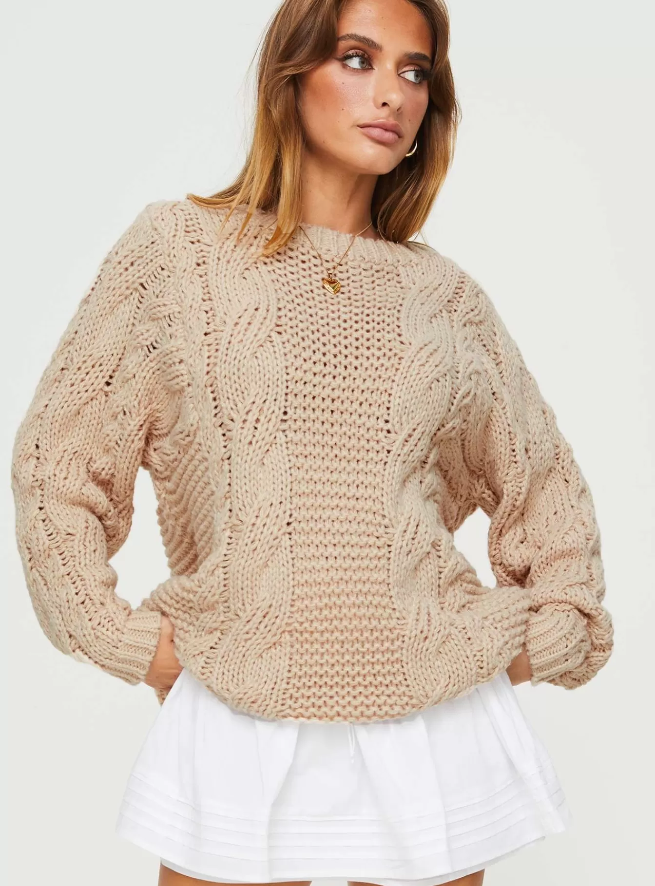 Princess Polly Knitted Sweaters | Ellison Cable Knit Sweater Beige