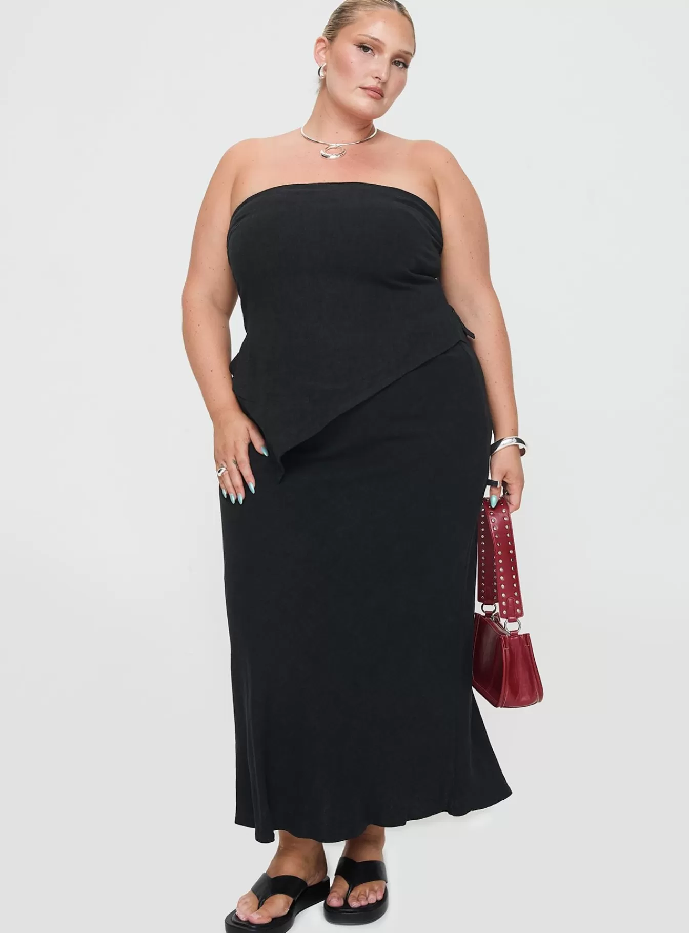 Princess Polly Skirts | Ermias Linen Blend Midi Skirt Curve Black