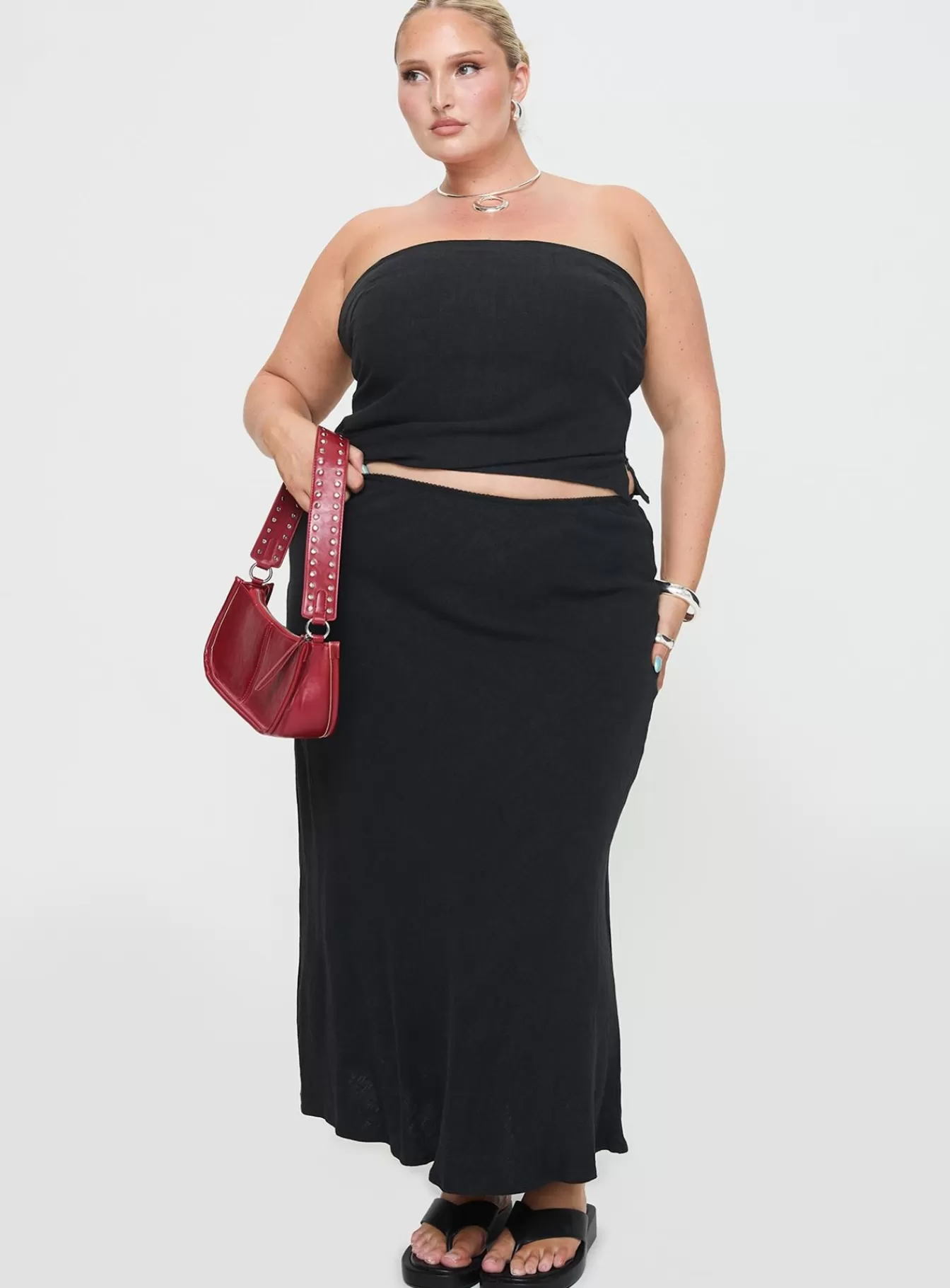 Princess Polly Skirts | Ermias Linen Blend Midi Skirt Curve Black