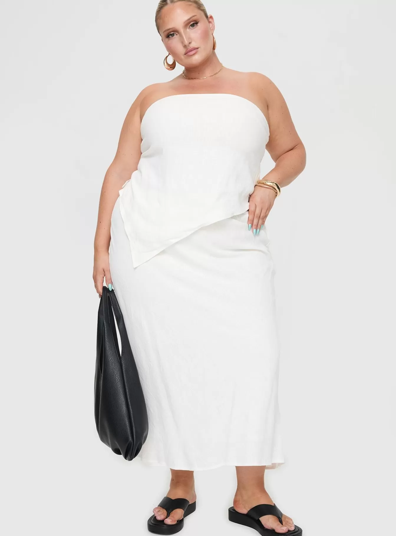 Princess Polly Skirts | Ermias Linen Blend Midi Skirt Curve White