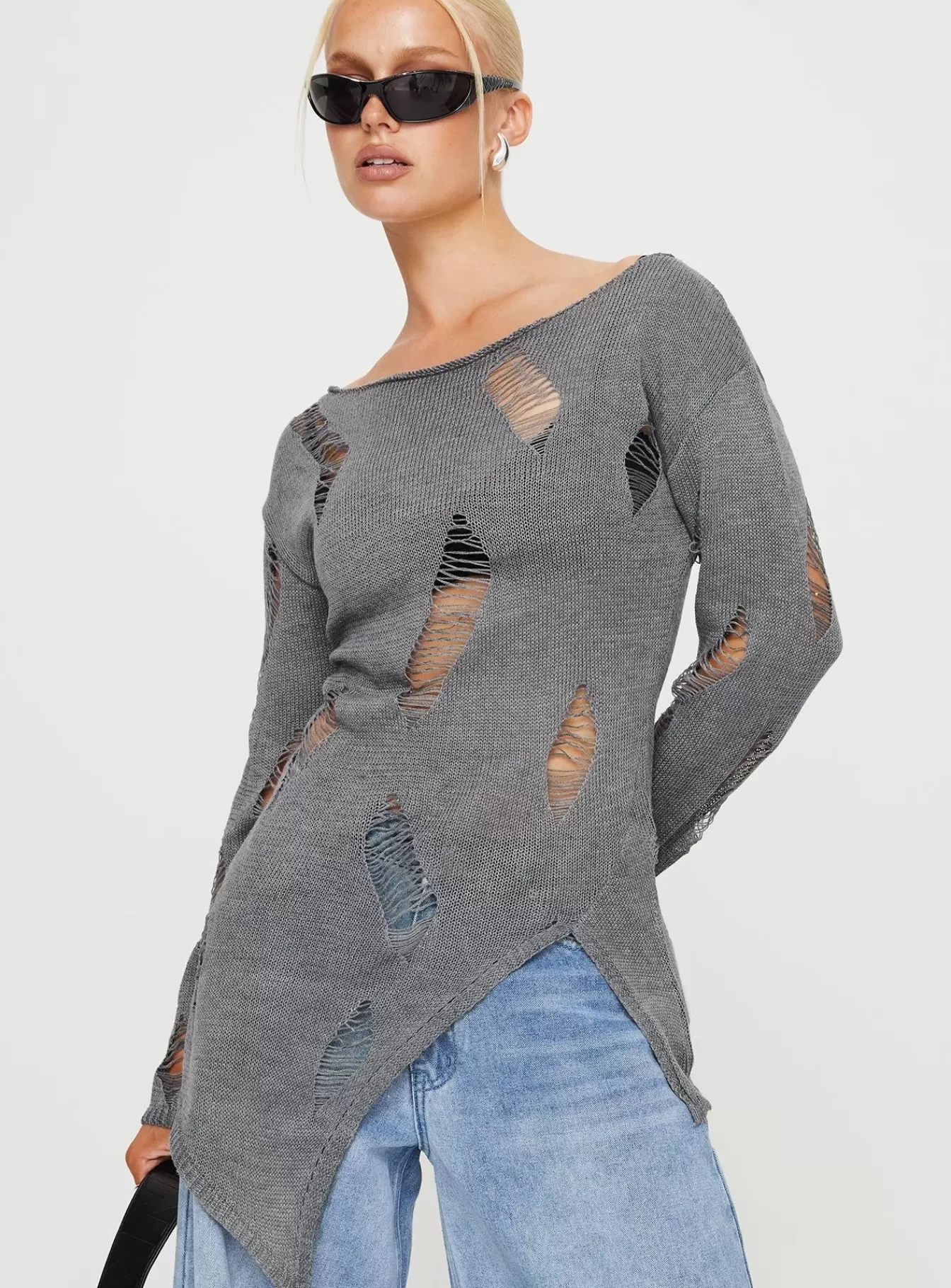 Princess Polly Knitted Sweaters | Ermina Distressed Sweater Grey