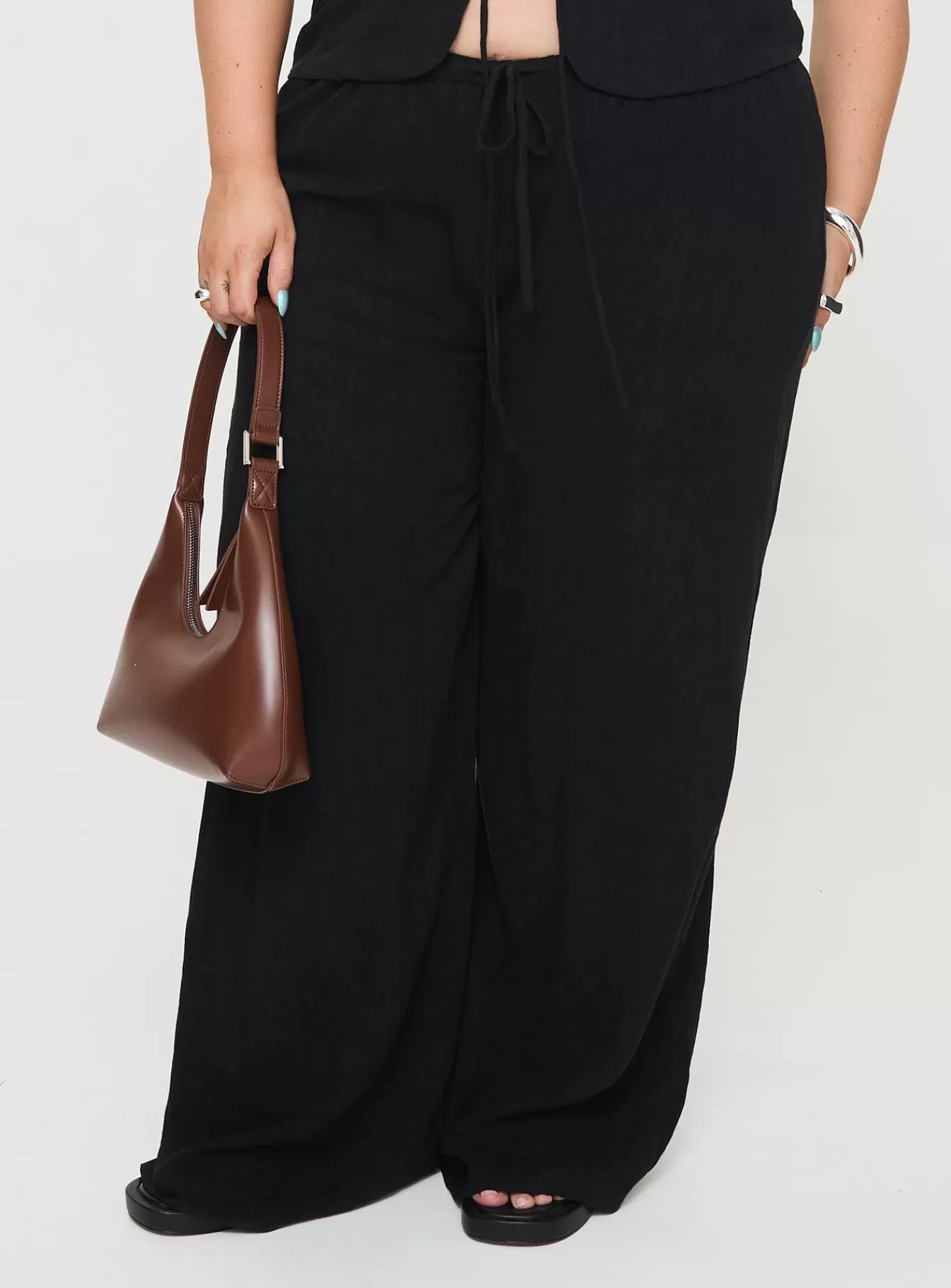 Princess Polly Pants | Felipe Linen Blend Pants Curve Black