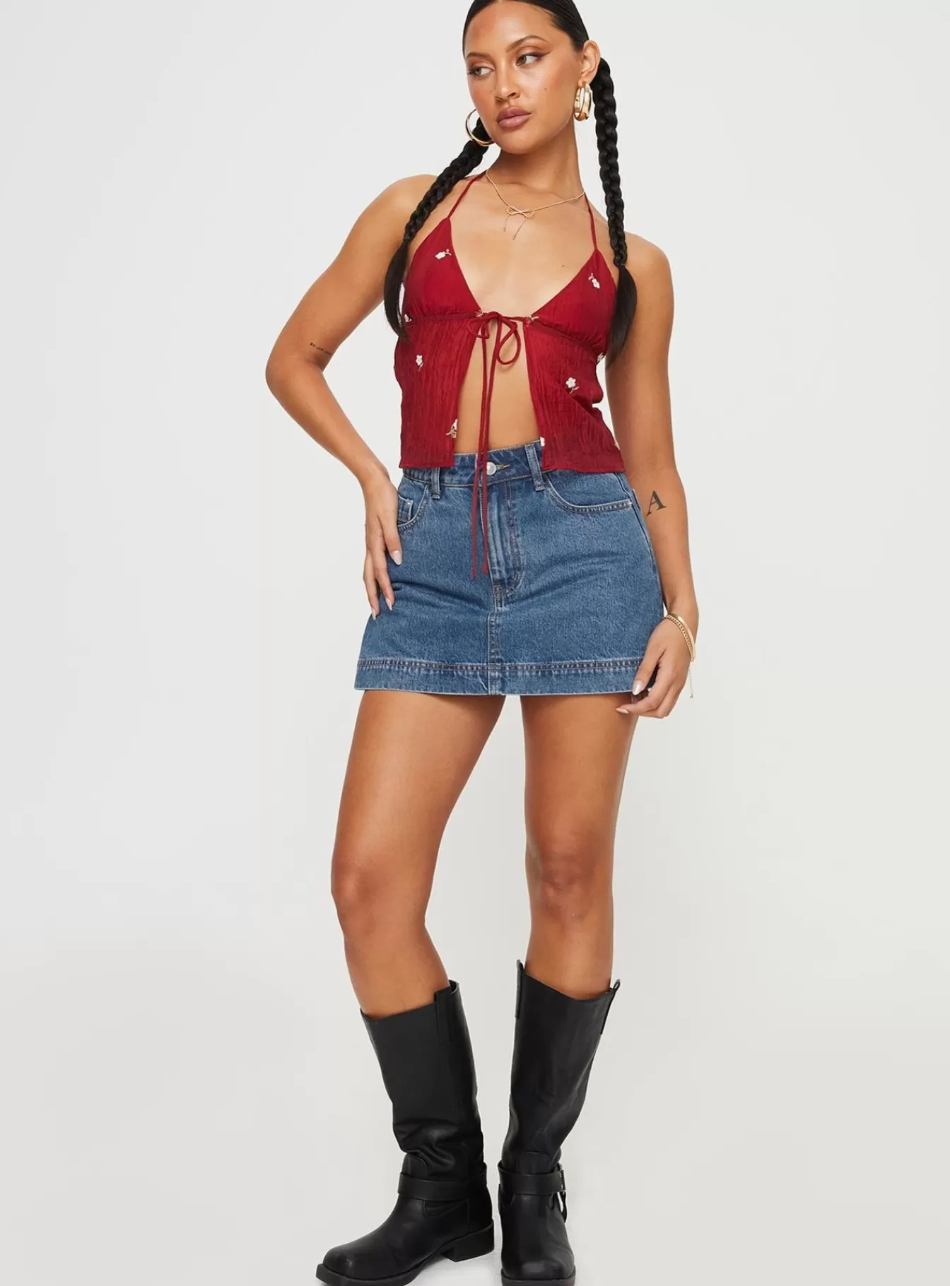 Princess Polly Mini Skirts | Gazelle Denim Skort Mid Wash