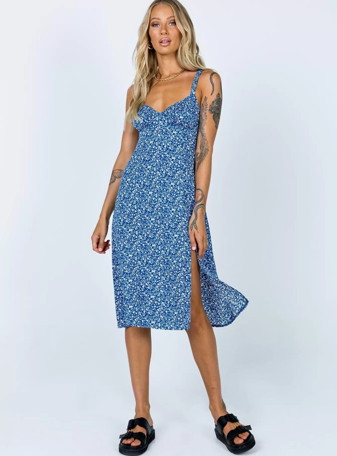 Princess Polly Midi Dresses | Georgia Midi Dress Lower Impact Navy