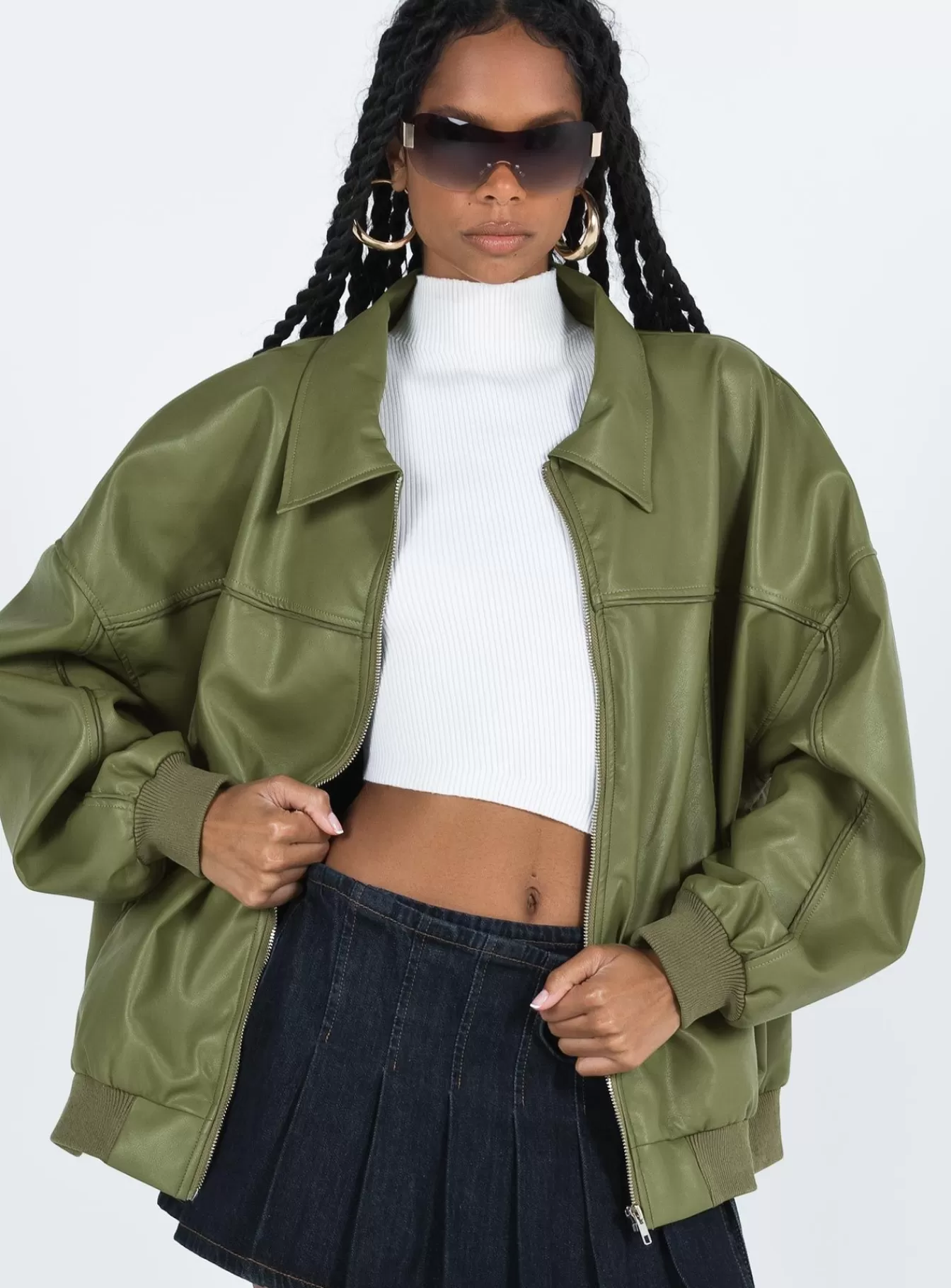 Princess Polly Leather Jackets | Goldsmith Faux Leather Bomber Jacket Green