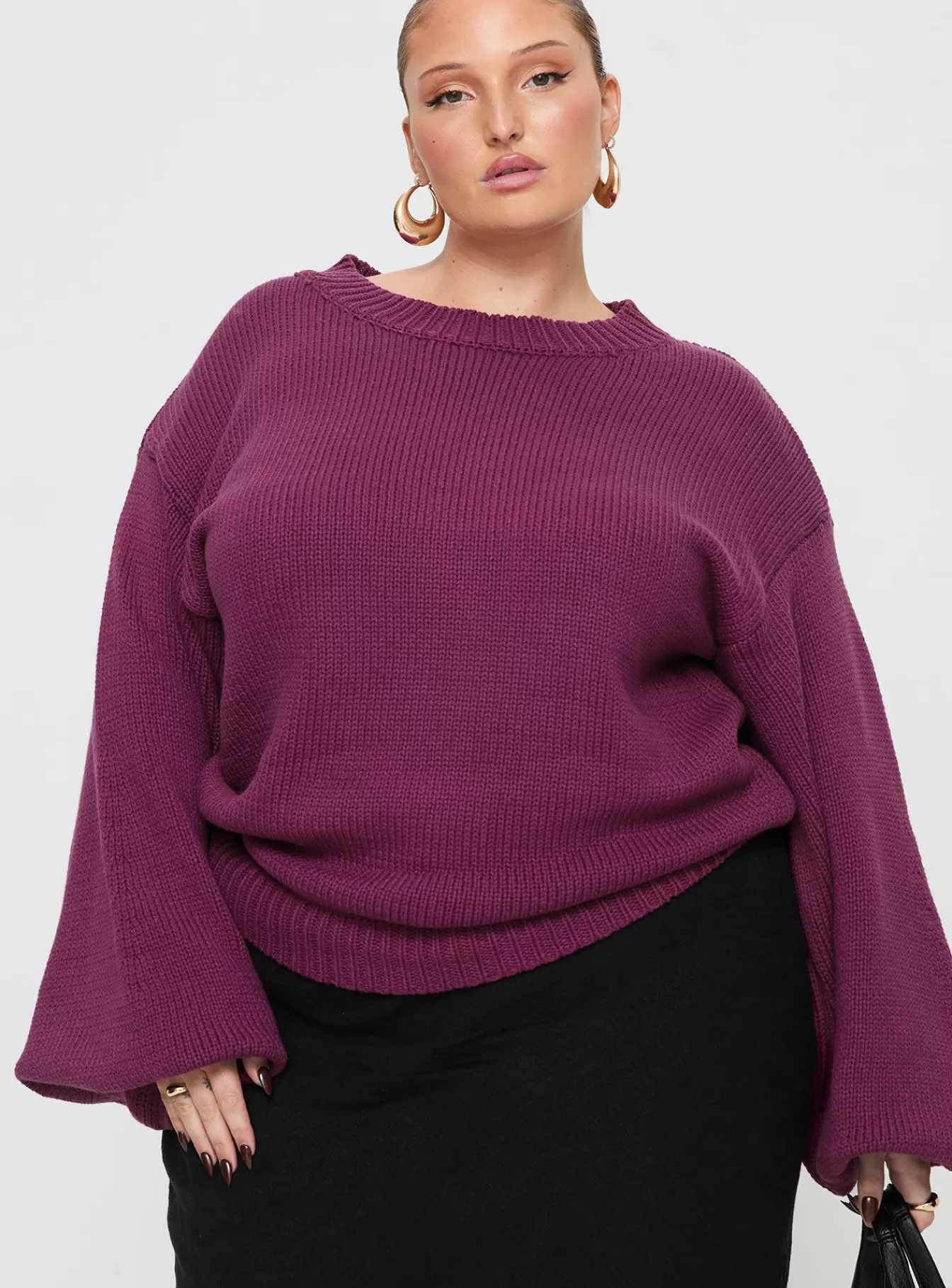 Princess Polly Knitted Sweaters | Harmony Knit Sweater Curve Burgundy