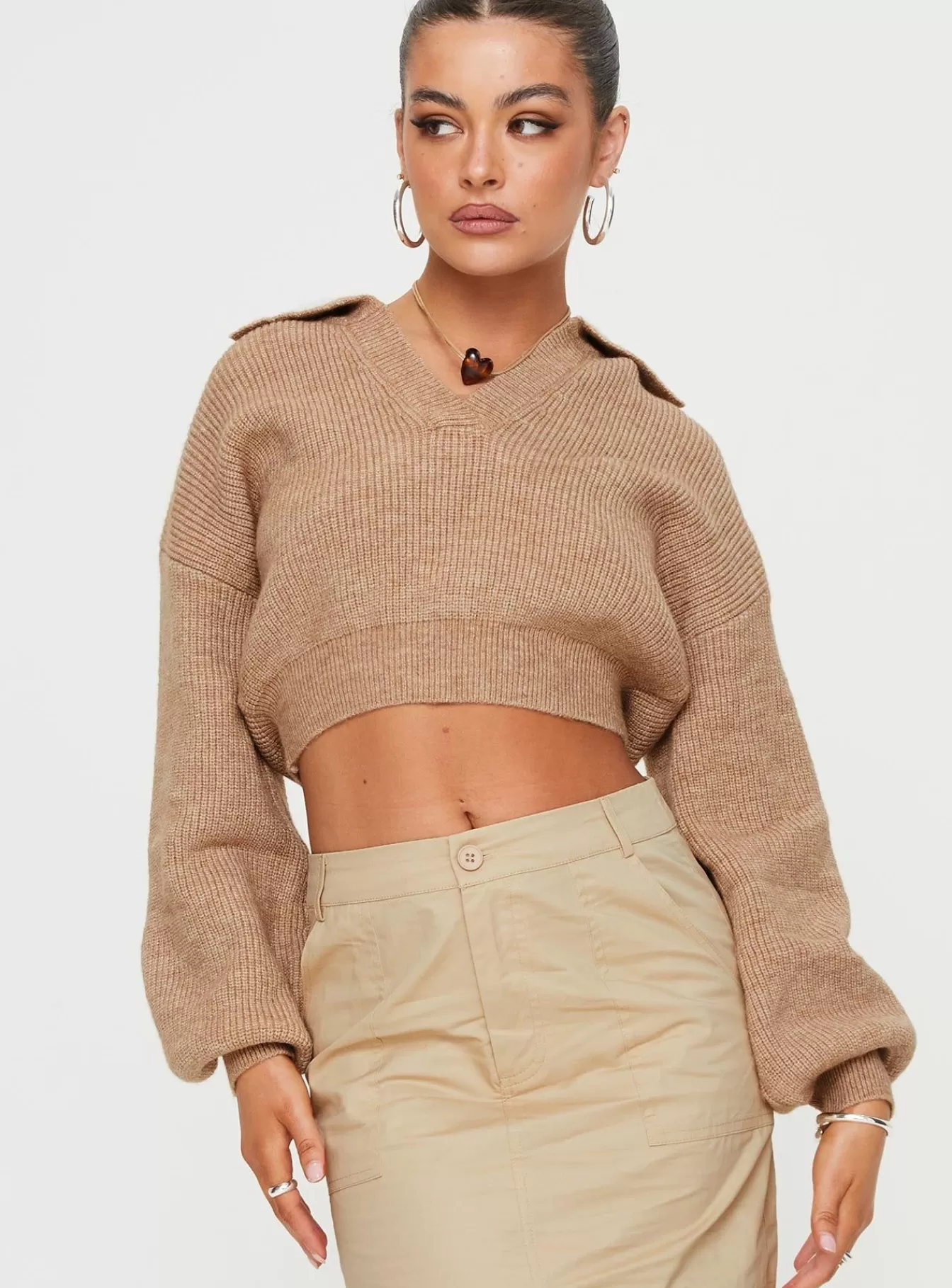 Princess Polly Knitted Sweaters | Hartlen Collared Sweater Beige