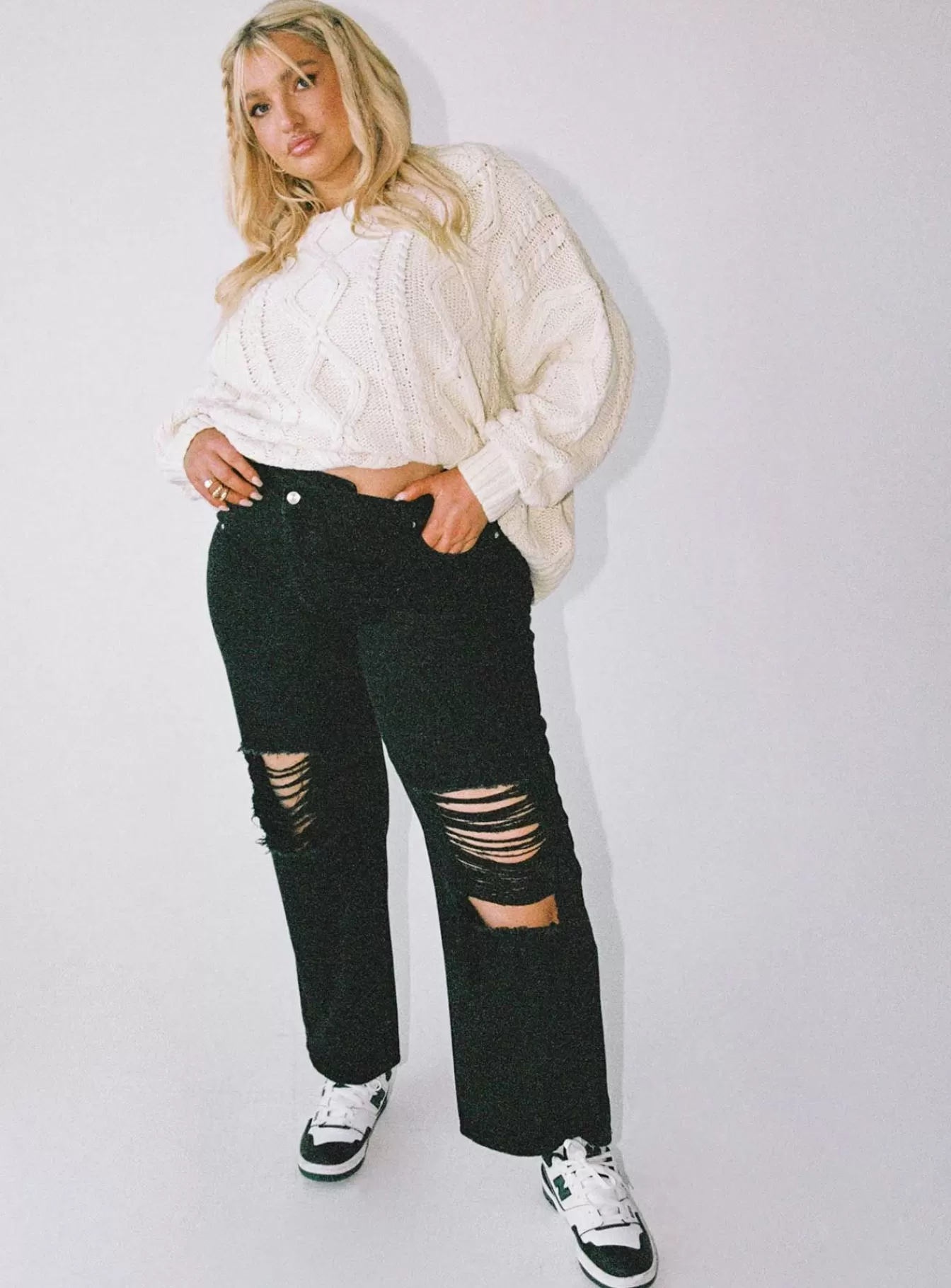 Princess Polly Jeans | Holly Asymmetric Ripped Leg Jeans Denim Curve Black