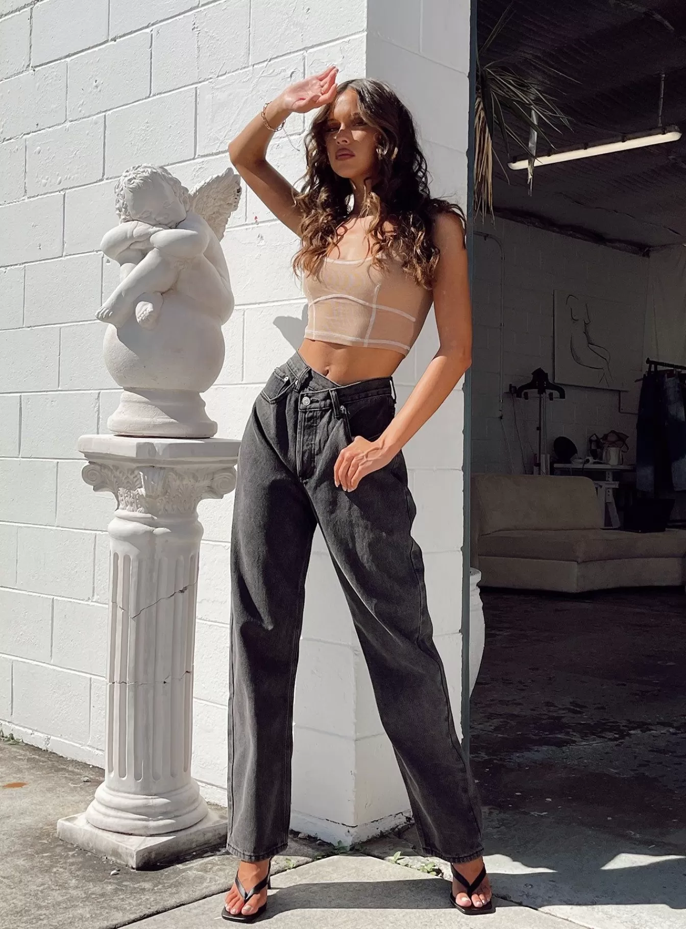 Princess Polly Jeans | Holly Asymmetric Straight Leg Jean Denim Black