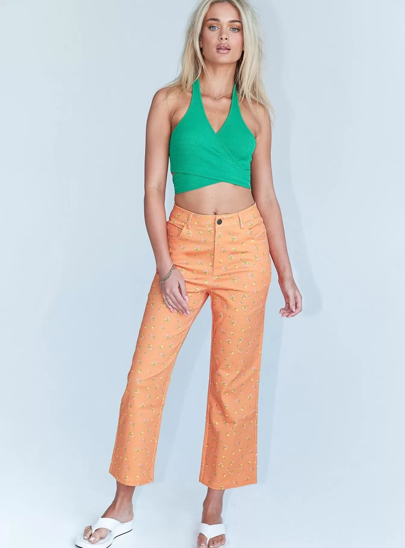 Princess Polly Jeans | Ivy Floral Straight Leg Jeans Orange