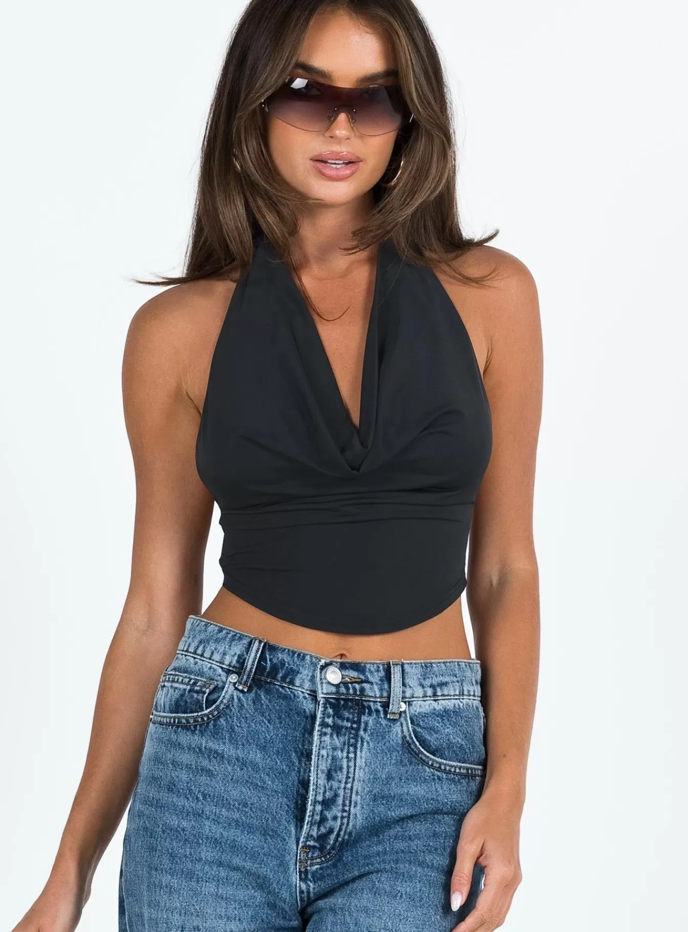 Princess Polly Crop Tops | Karima Halter Top Black