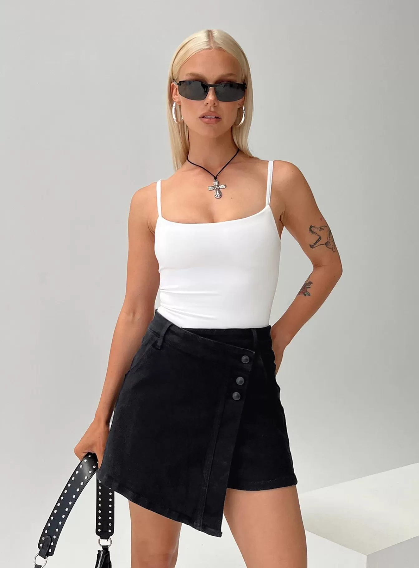 Princess Polly Shorts | Kaycie Wrap Skort Denim Black