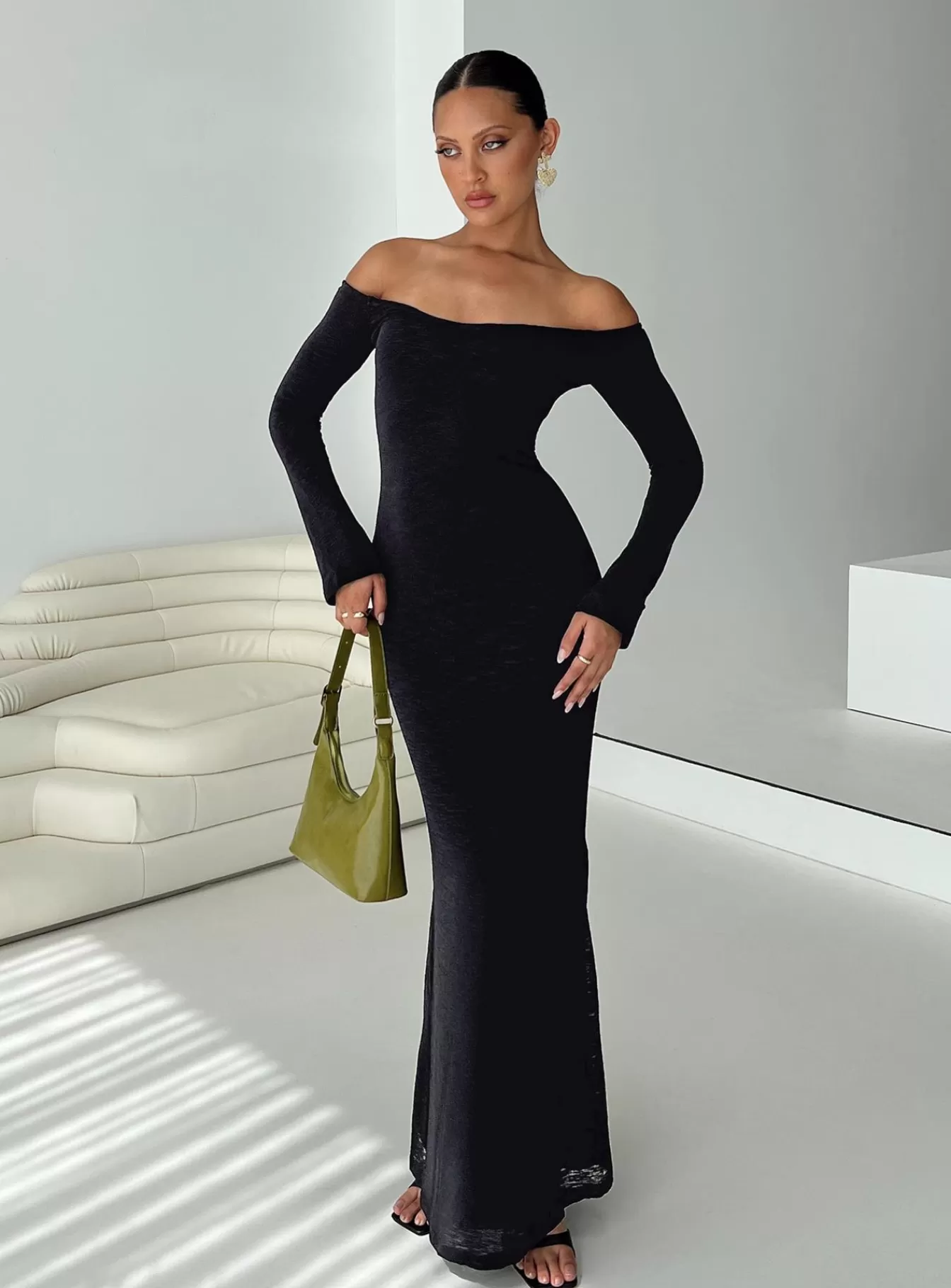 Princess Polly Maxi Dresses | Korey Off The Shoulder Maxi Dress Black