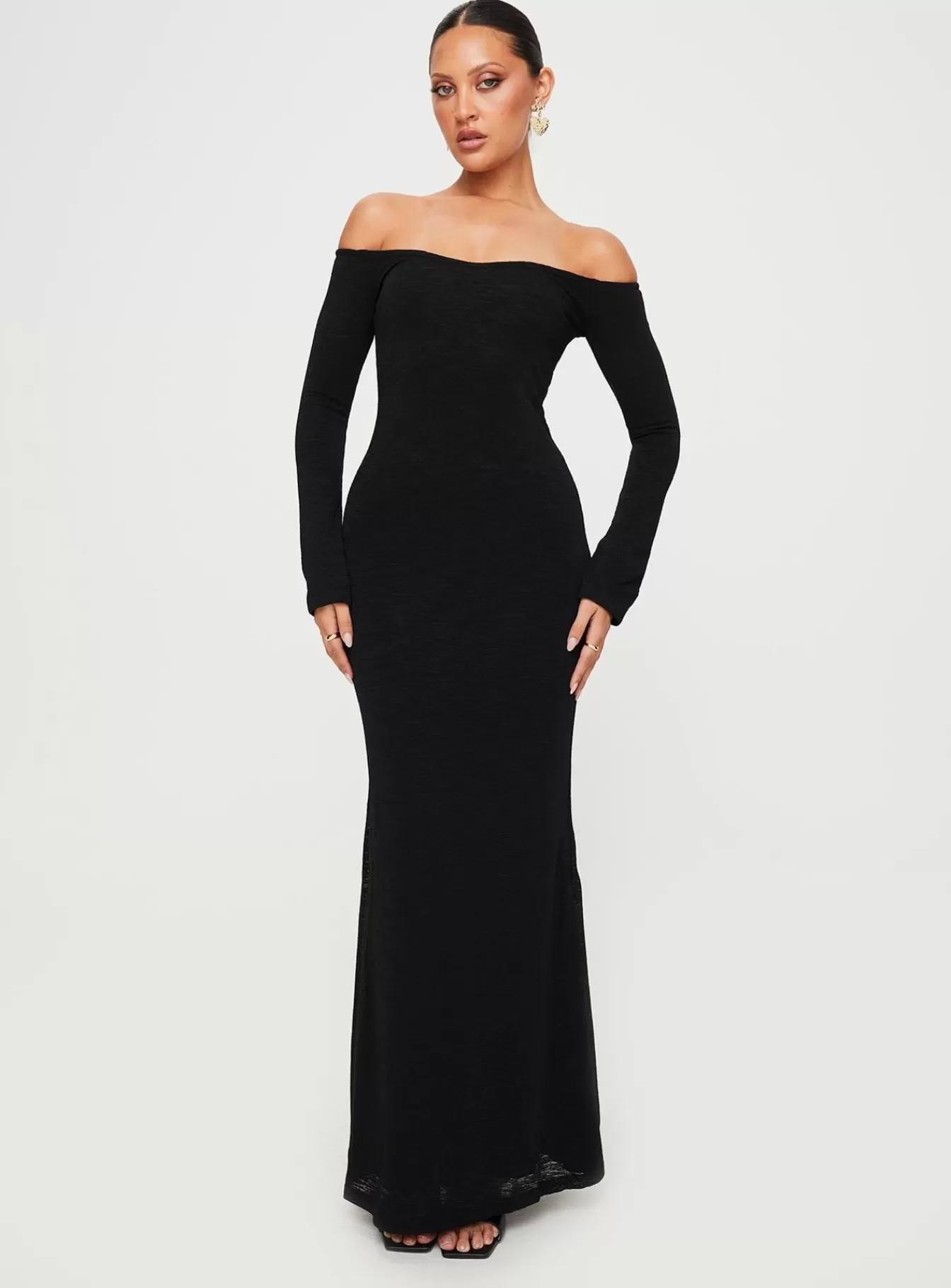 Princess Polly Maxi Dresses | Korey Off The Shoulder Maxi Dress Black