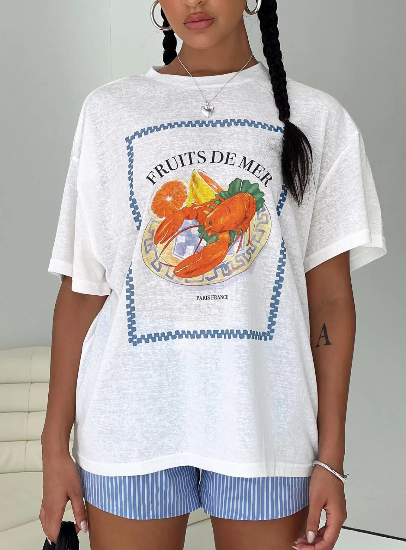 Princess Polly Casual Tops | Larry Lobster Oversized Tee White