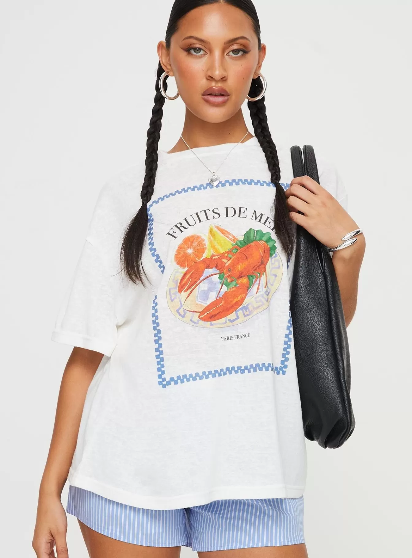 Princess Polly Casual Tops | Larry Lobster Oversized Tee White
