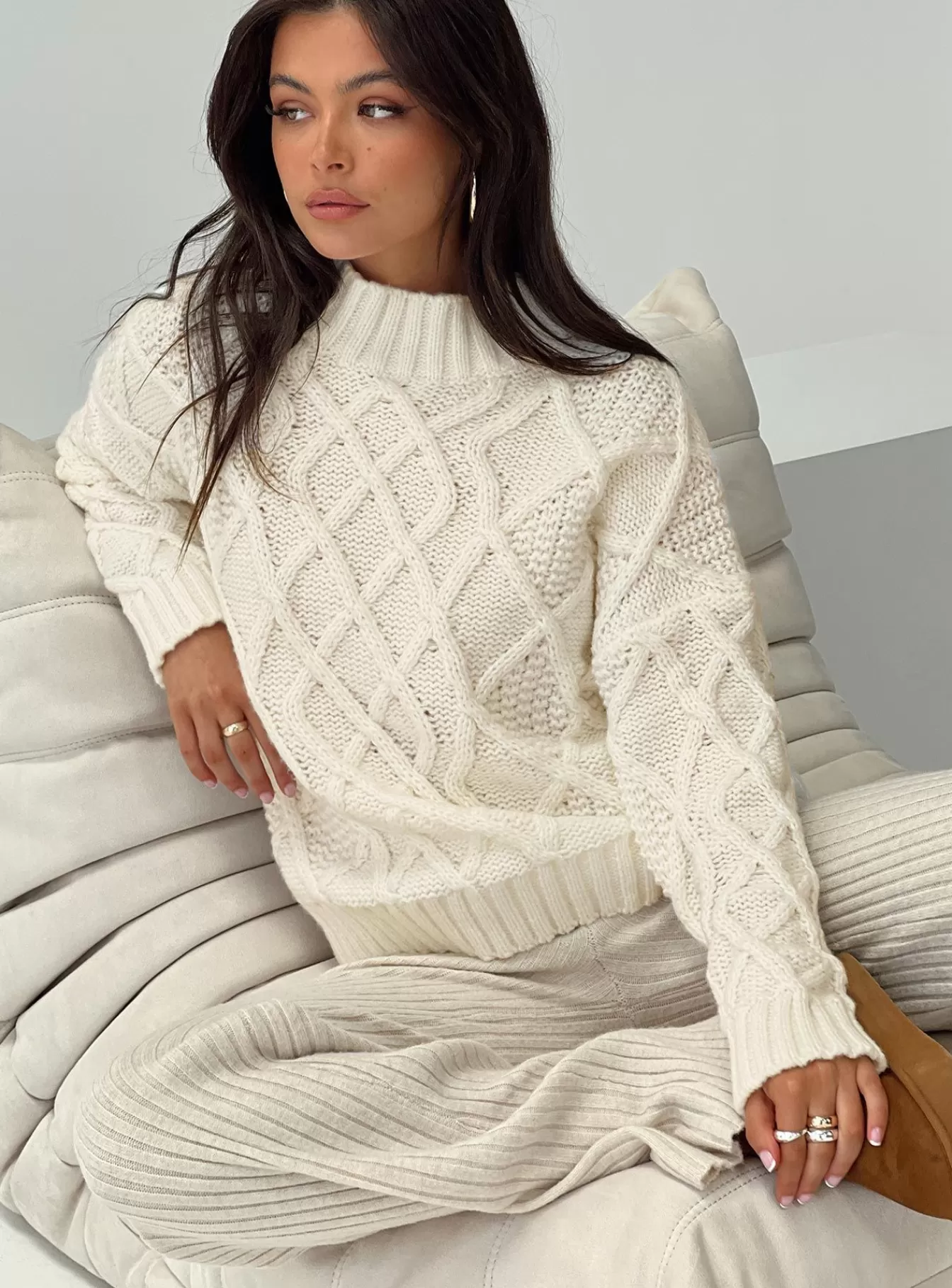 Princess Polly Knitted Sweaters | Lewin Cable Knit Sweater Beige