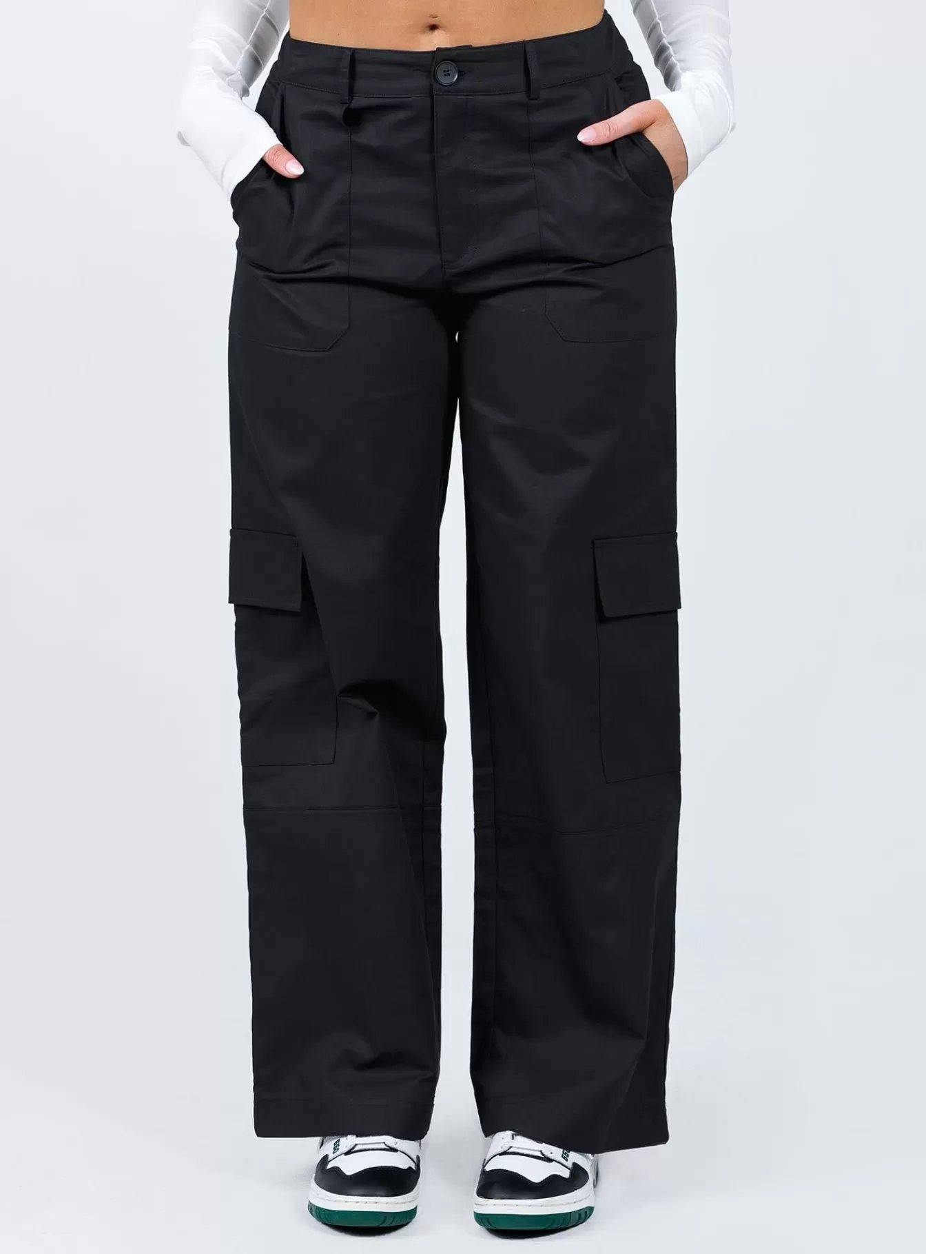 Princess Polly Pants | Luna Mid Rise Cargo Pants Black