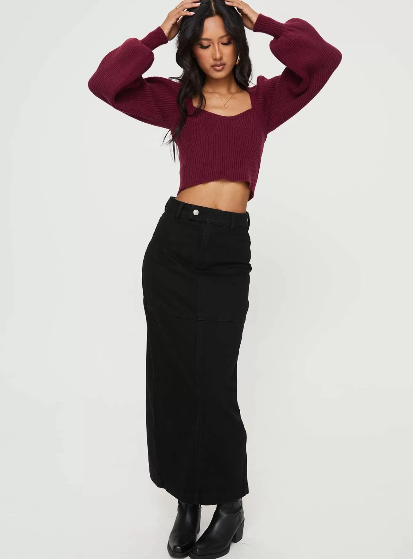 Princess Polly Jeans | Markanna Denim Midi Skirt Black
