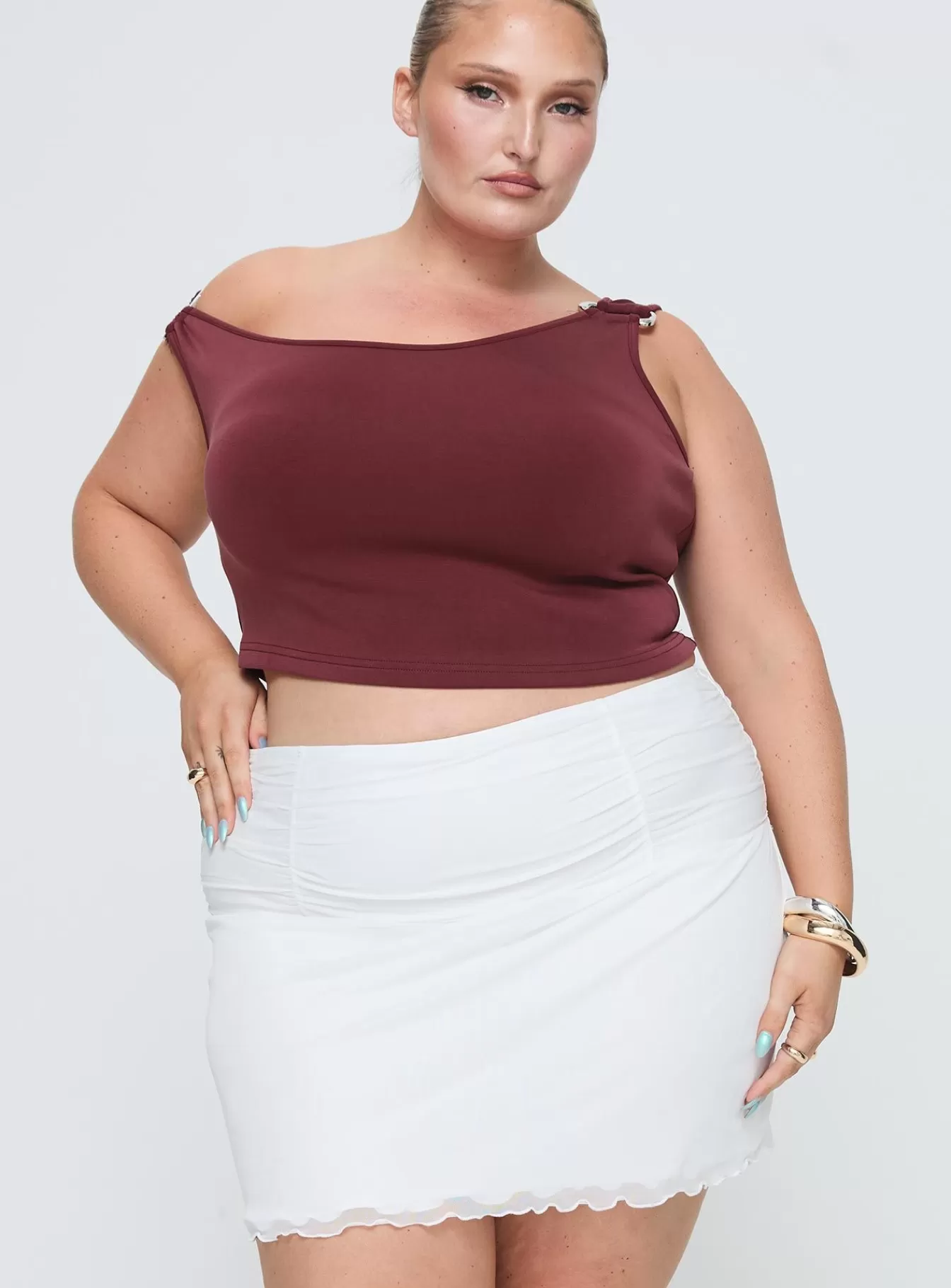 Princess Polly Skirts | Meredith Ruched Mini Skirt Curve White