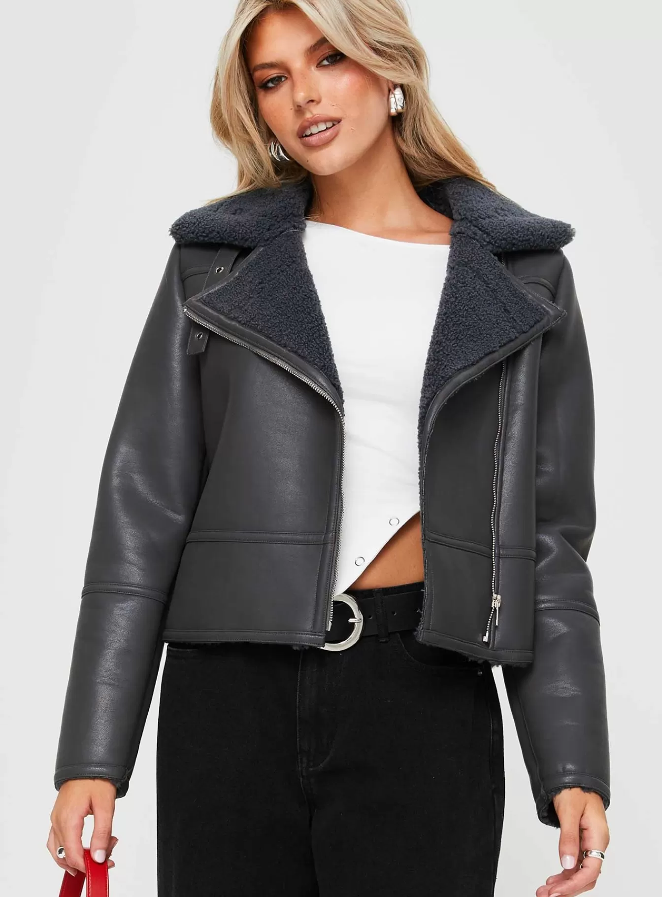 Princess Polly Leather Jackets | Miemie Aviator Jacket Slate