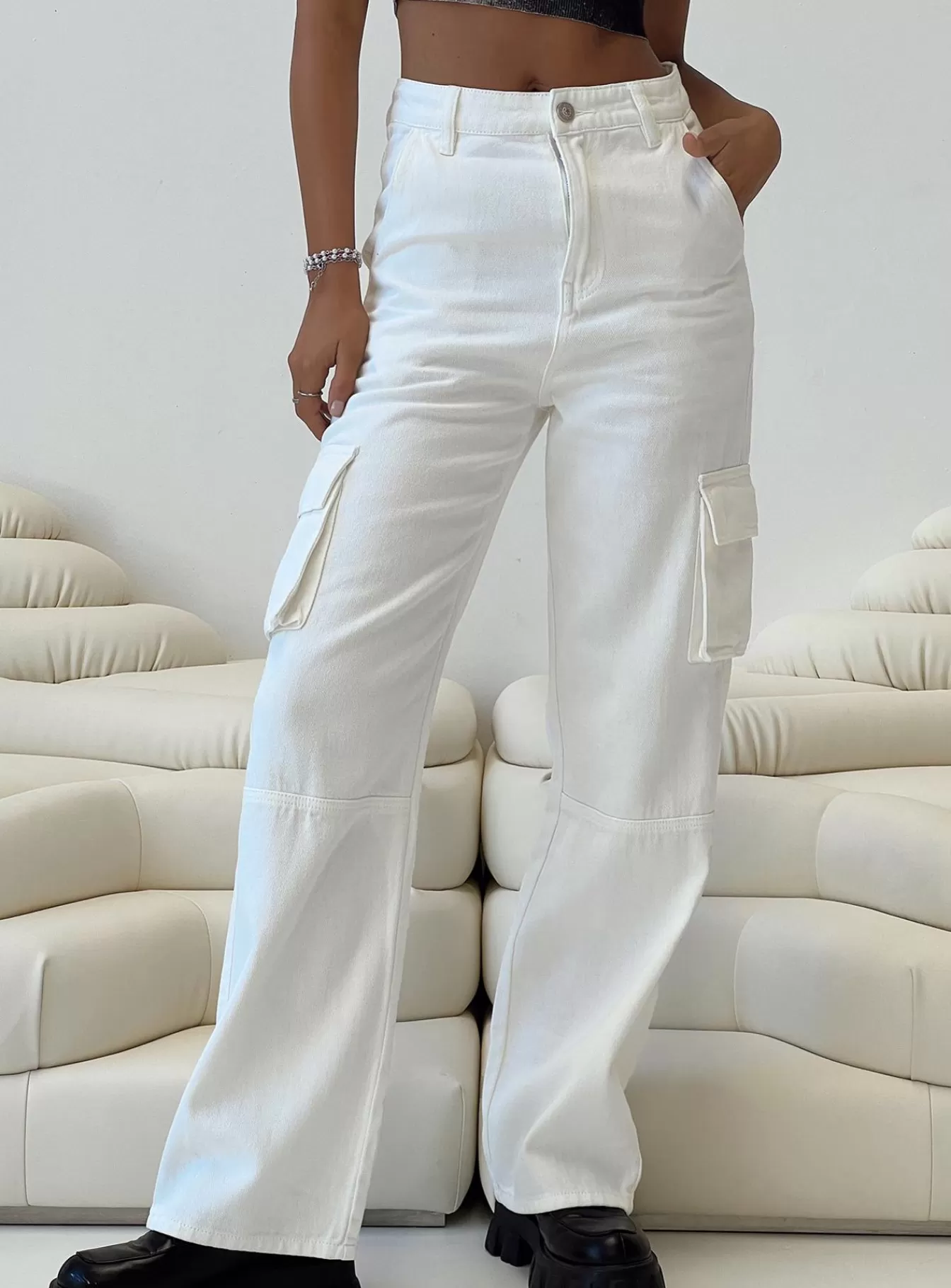 Princess Polly Jeans | Millard Cargo Jeans White