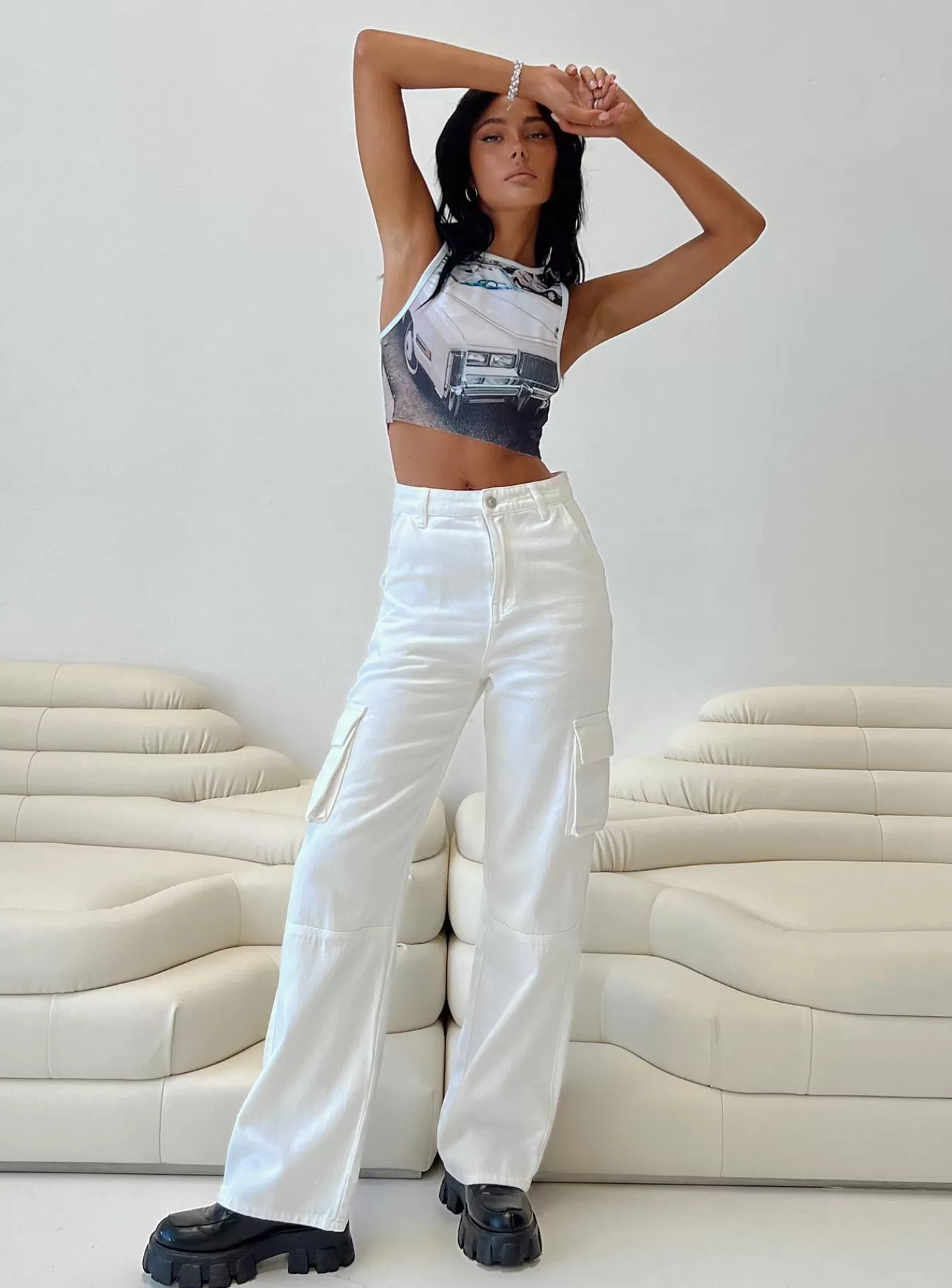 Princess Polly Jeans | Millard Cargo Jeans White