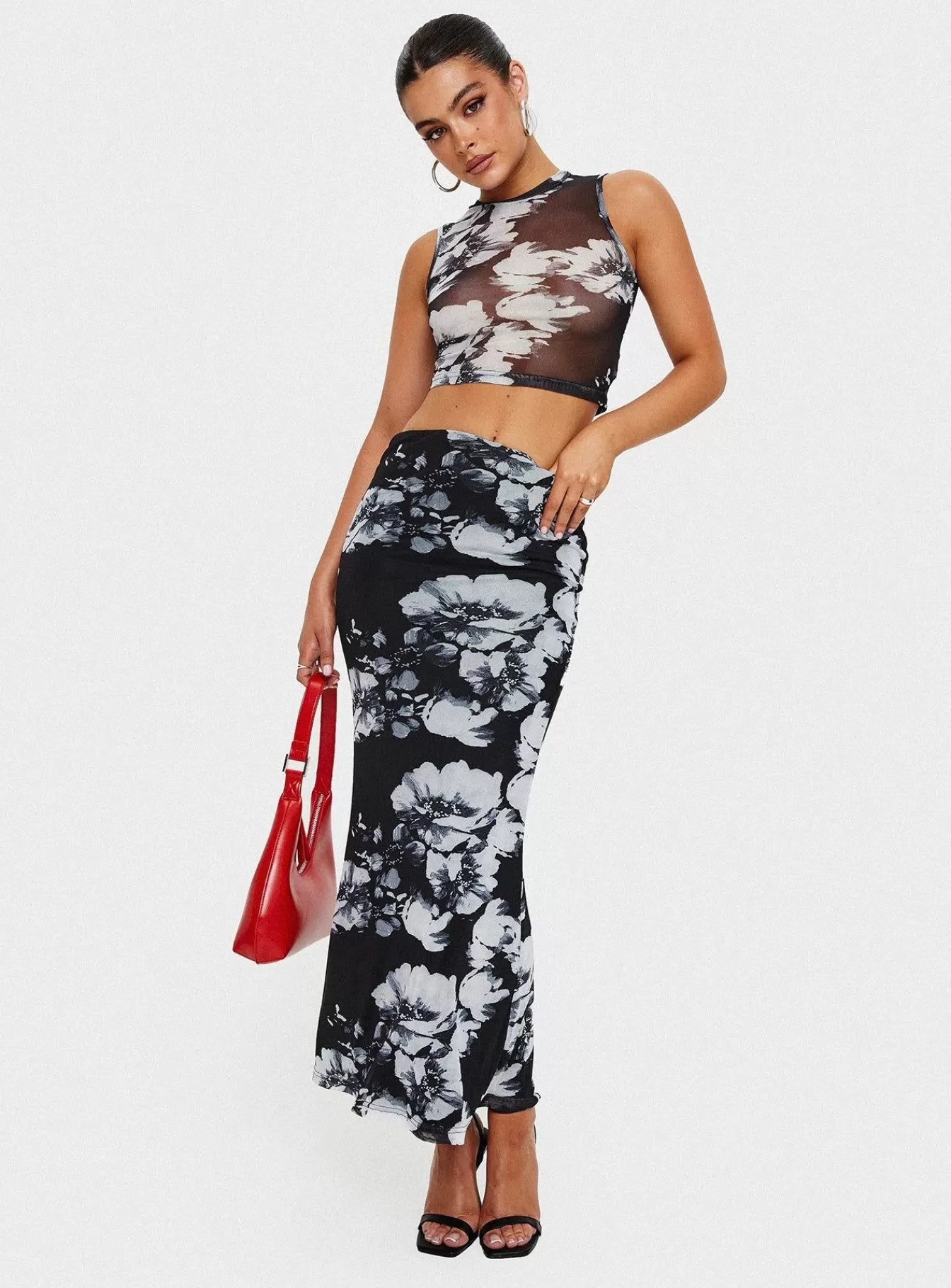Princess Polly Skirts | Missed Out Mesh Midi Skirt Black