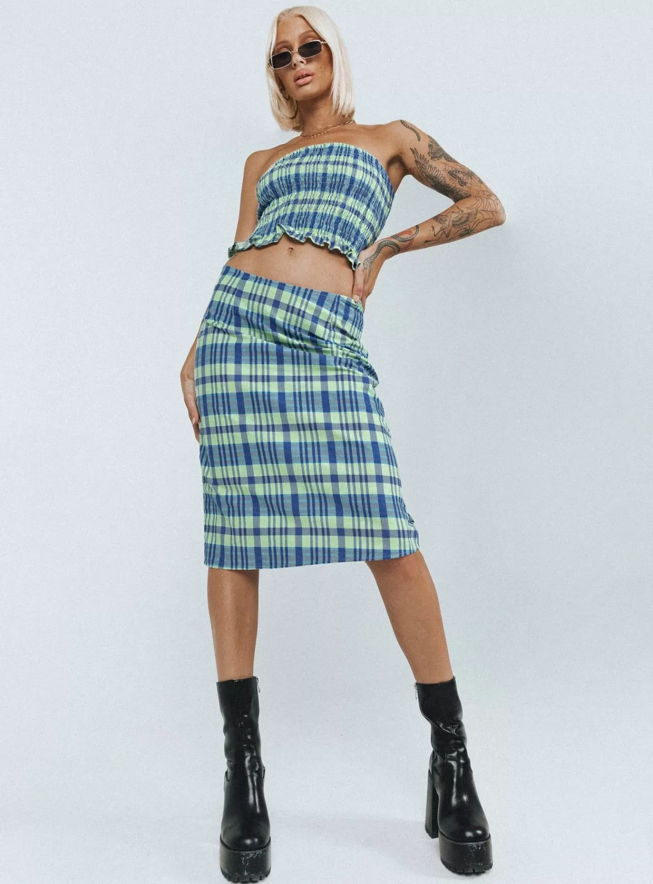 Princess Polly Skirts | Motel Harriet Skirt Colourpop Check Blue