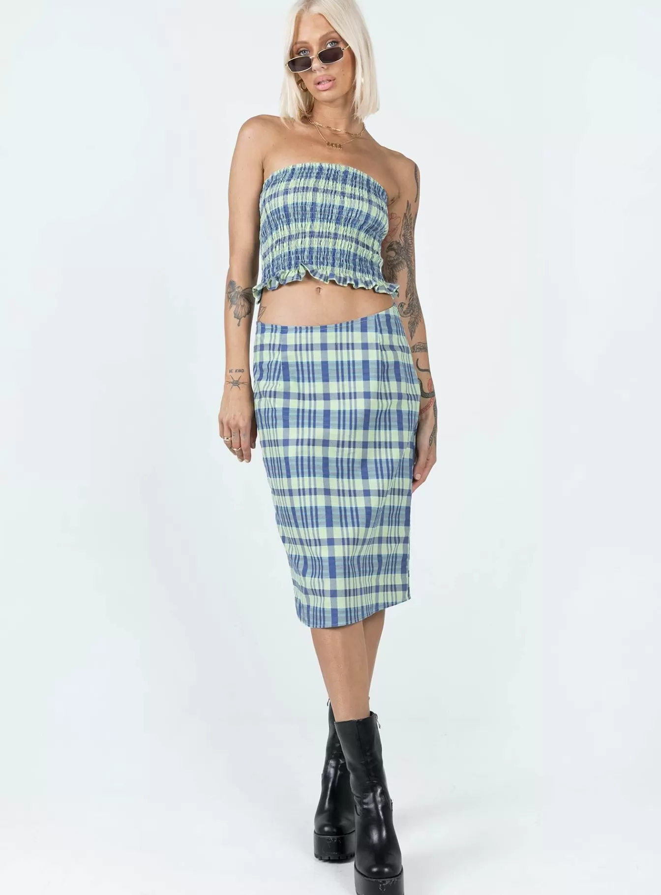 Princess Polly Skirts | Motel Harriet Skirt Colourpop Check Blue